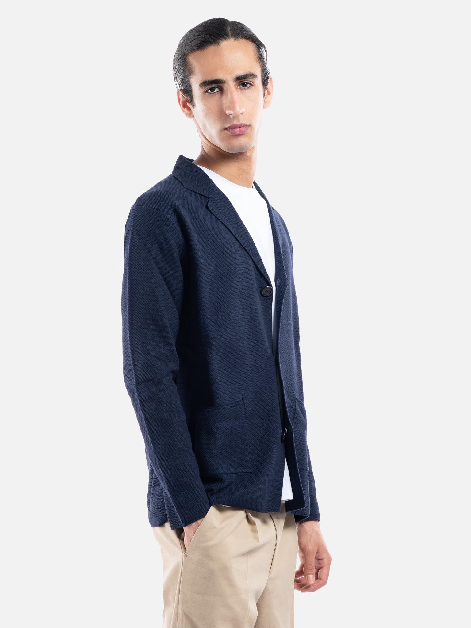 J.W.SAX MILANO Giacca in Maglia Blu Navy con Rever Classico