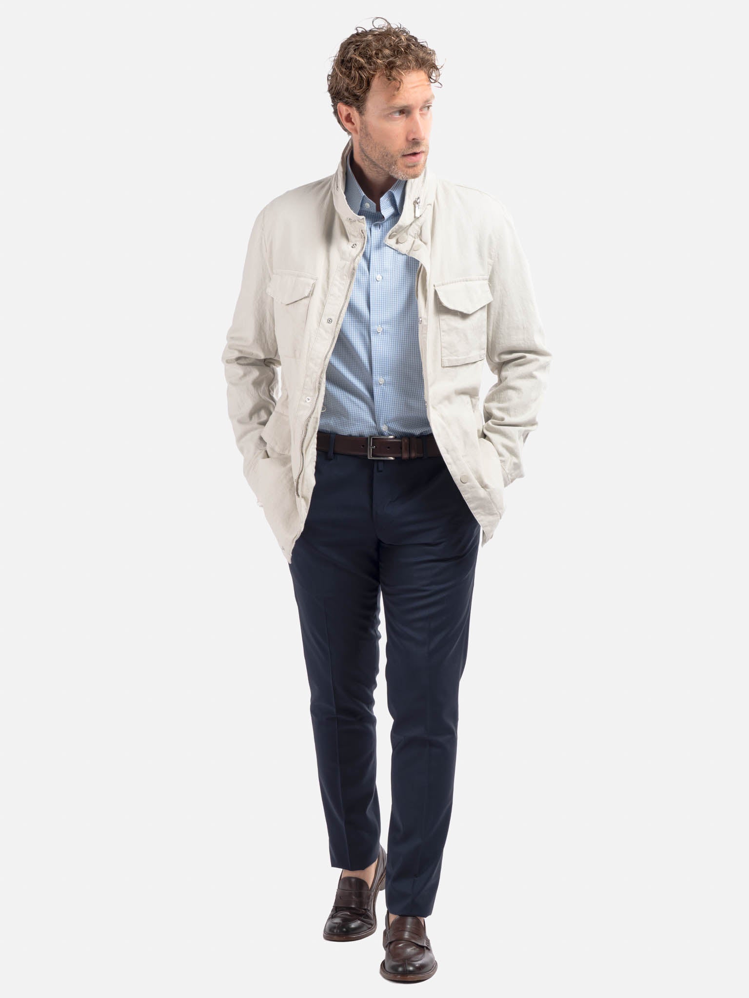 J.W.SAX MILANO Giacca Sahariana Beige in Lino e Cotone