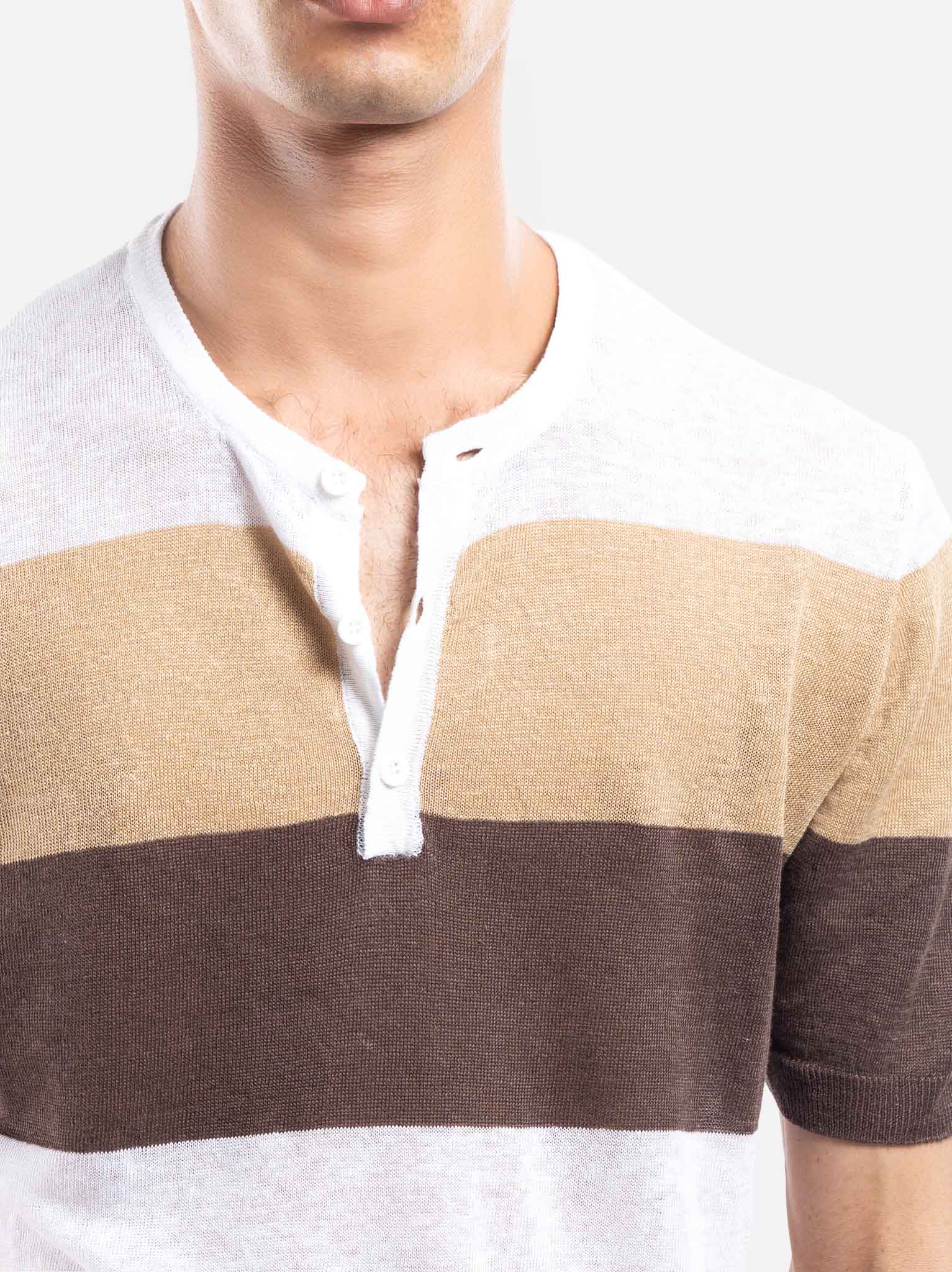 J.W.SAX MILANO T-shirt in Lino a Righe con Bottoni
