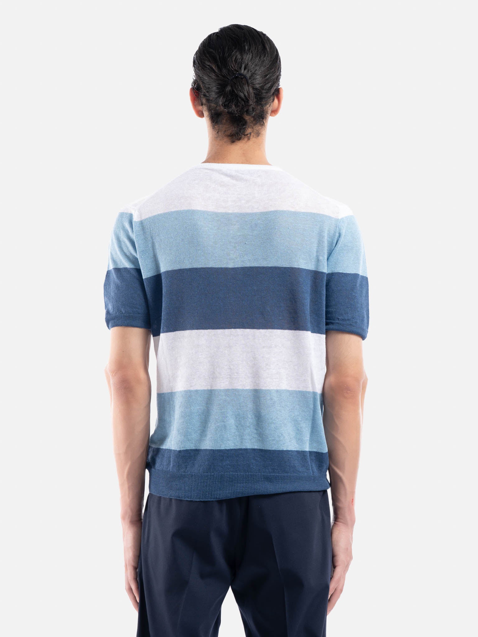 J.W.SAX MILANO T-shirt in Lino a Righe con Bottoni