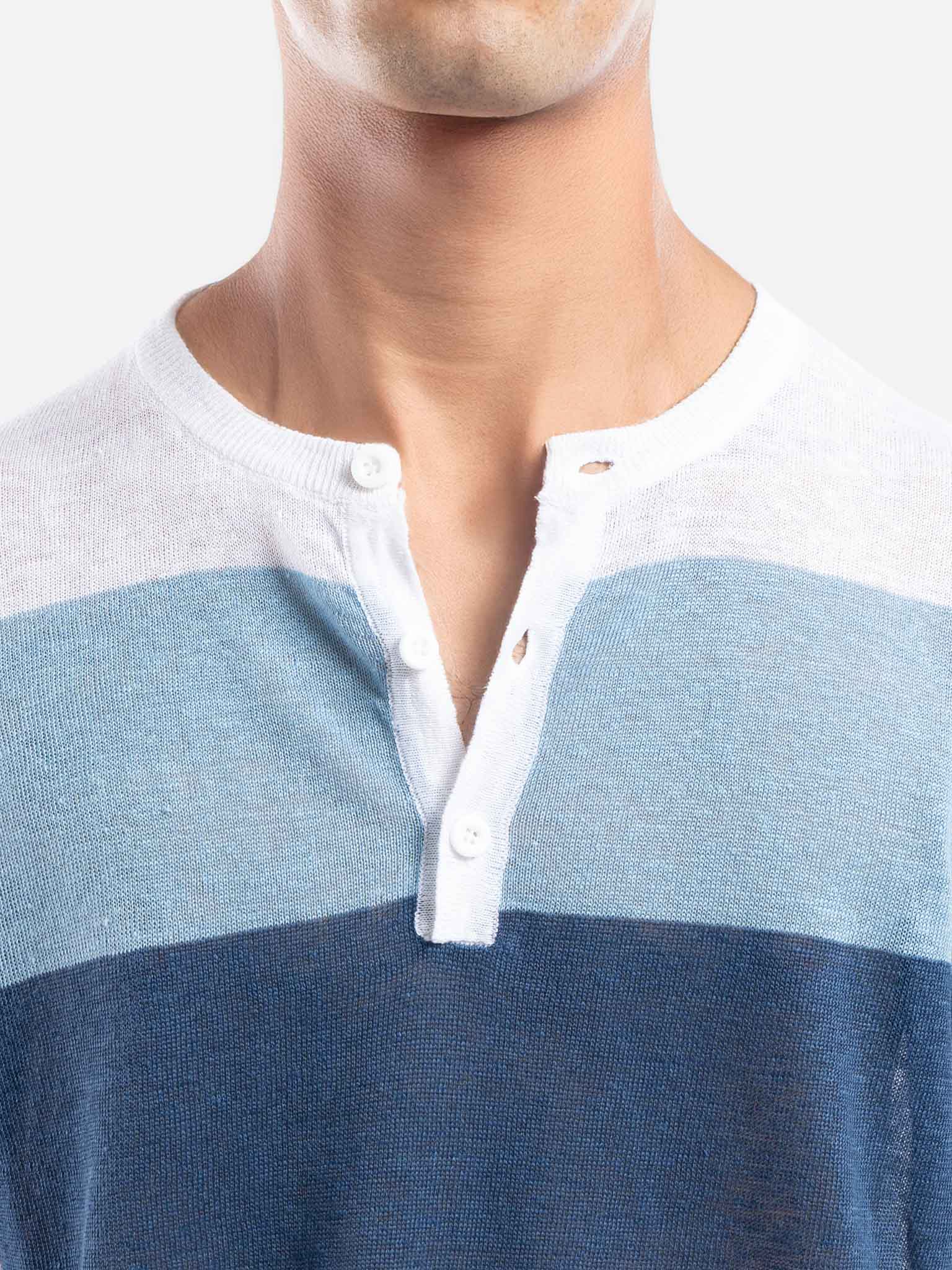 J.W.SAX MILANO T-shirt in Lino a Righe con Bottoni
