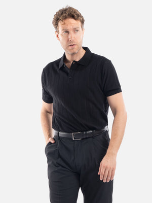 Polo Nera in Cotone e Lino Lavorato