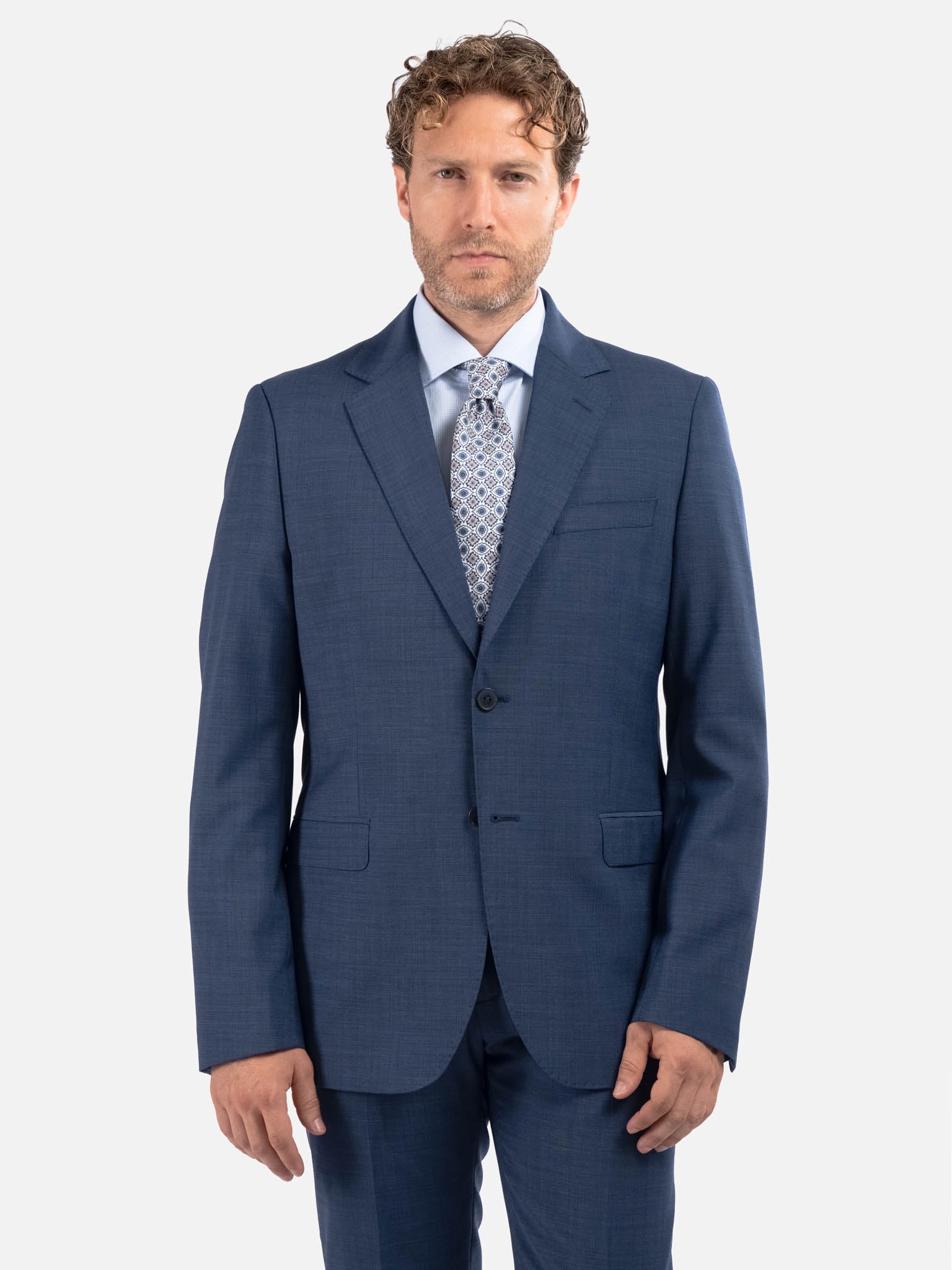 J.W.SAX MILANO Abito All Season in Twill di Lana Blu Melange