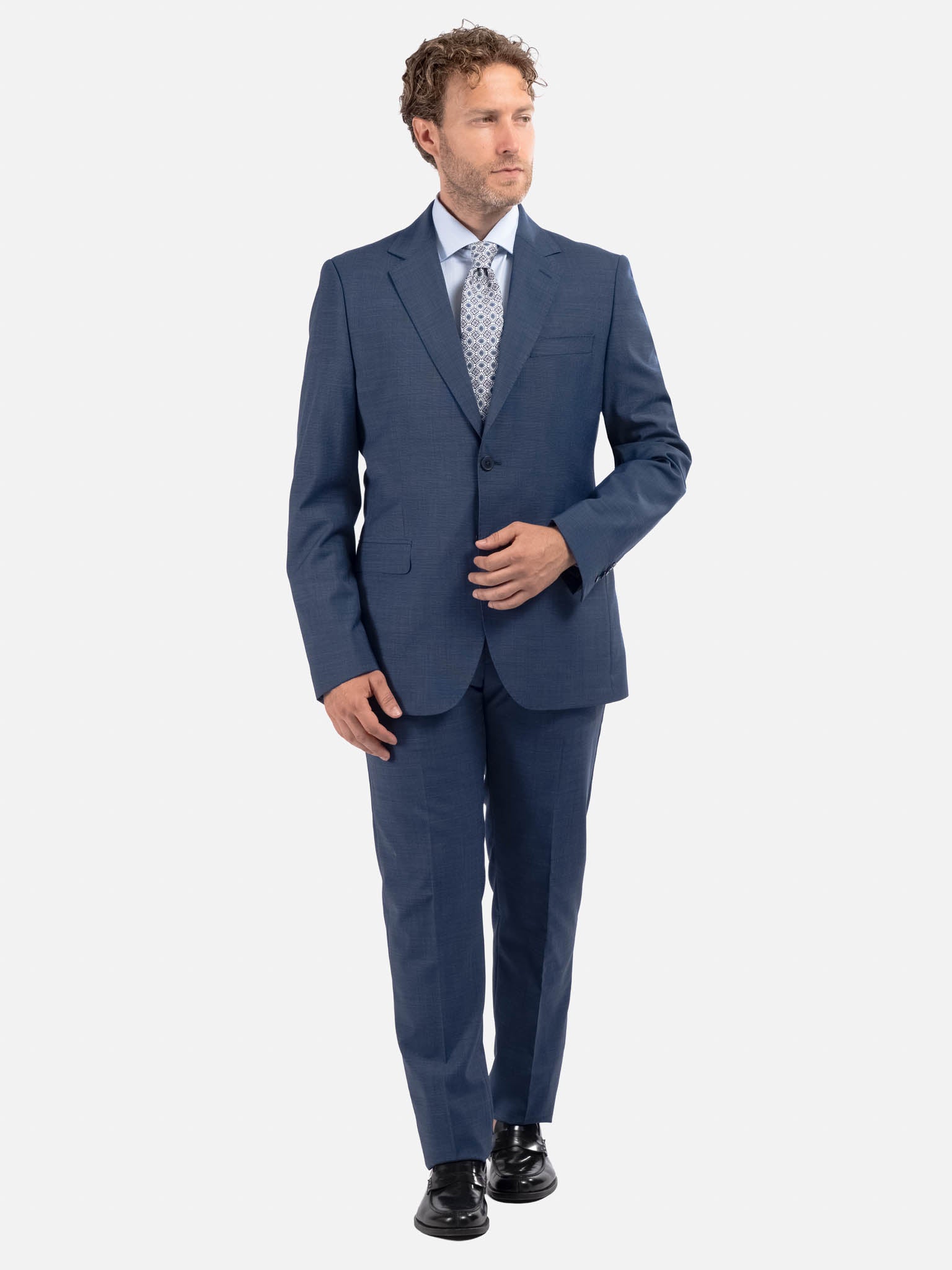 J.W.SAX MILANO Abito All Season in Twill di Lana Blu Melange