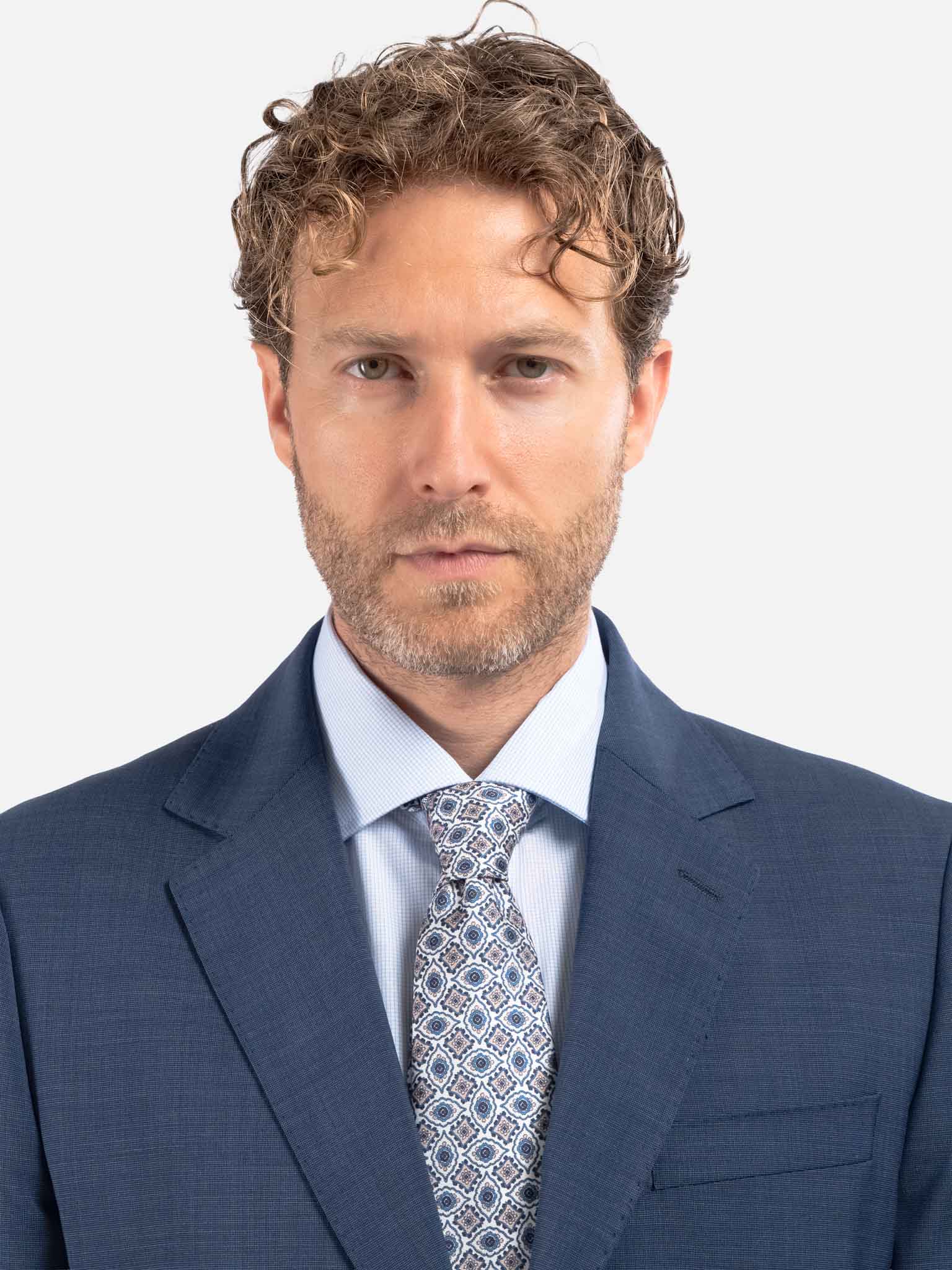 J.W.SAX MILANO Abito All Season in Twill di Lana Blu Melange