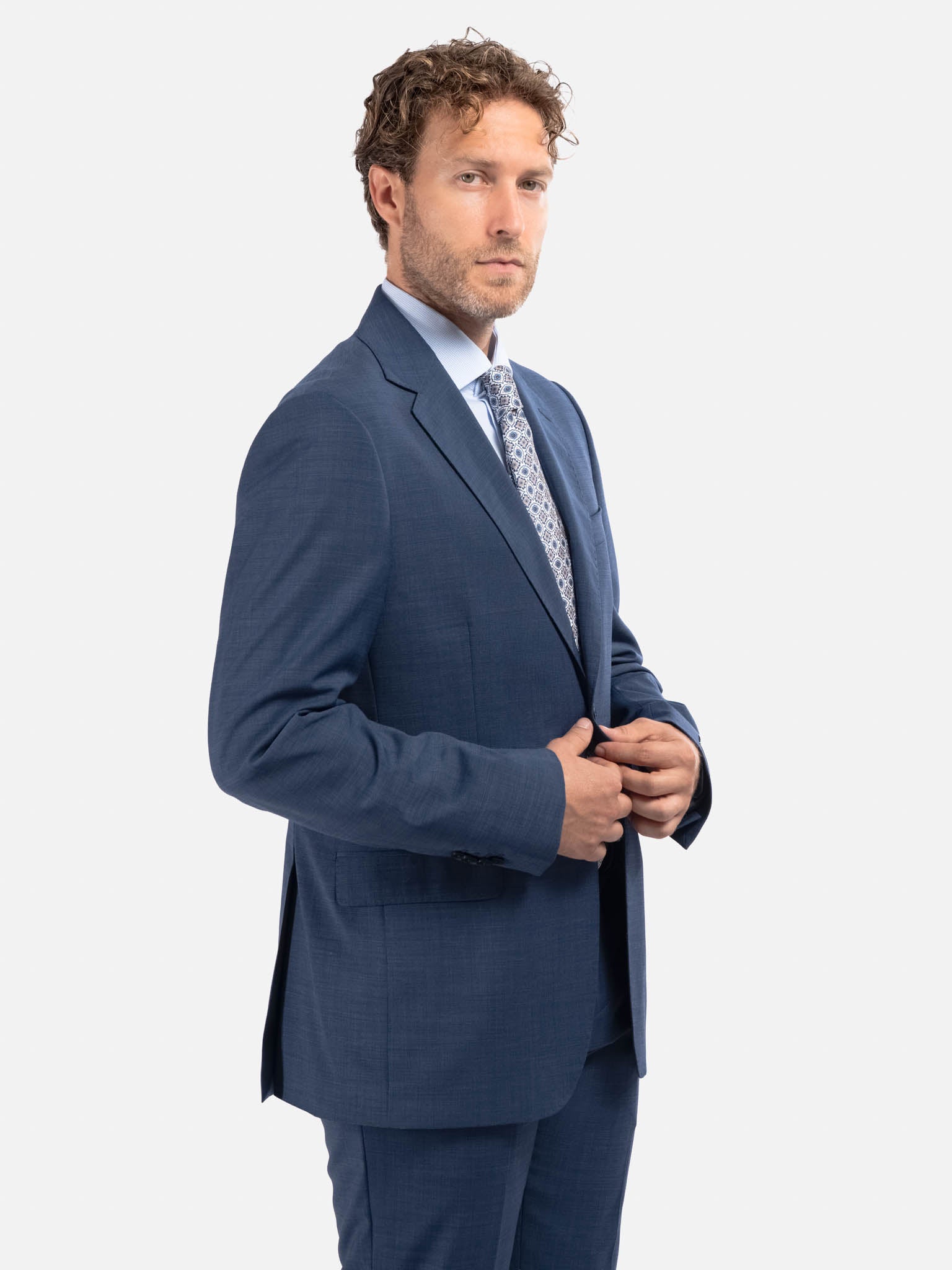 J.W.SAX MILANO Abito All Season in Twill di Lana Blu Melange