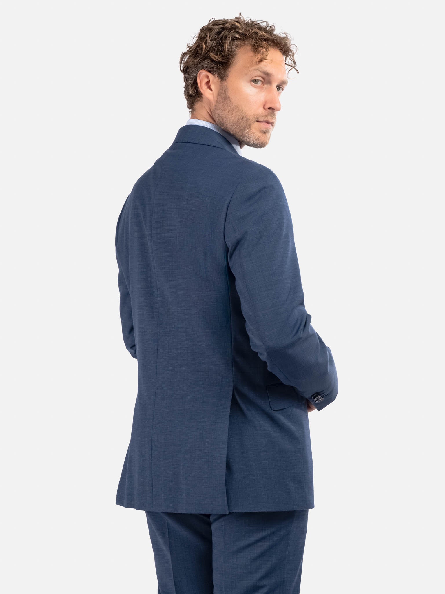 J.W.SAX MILANO Abito All Season in Twill di Lana Blu Melange