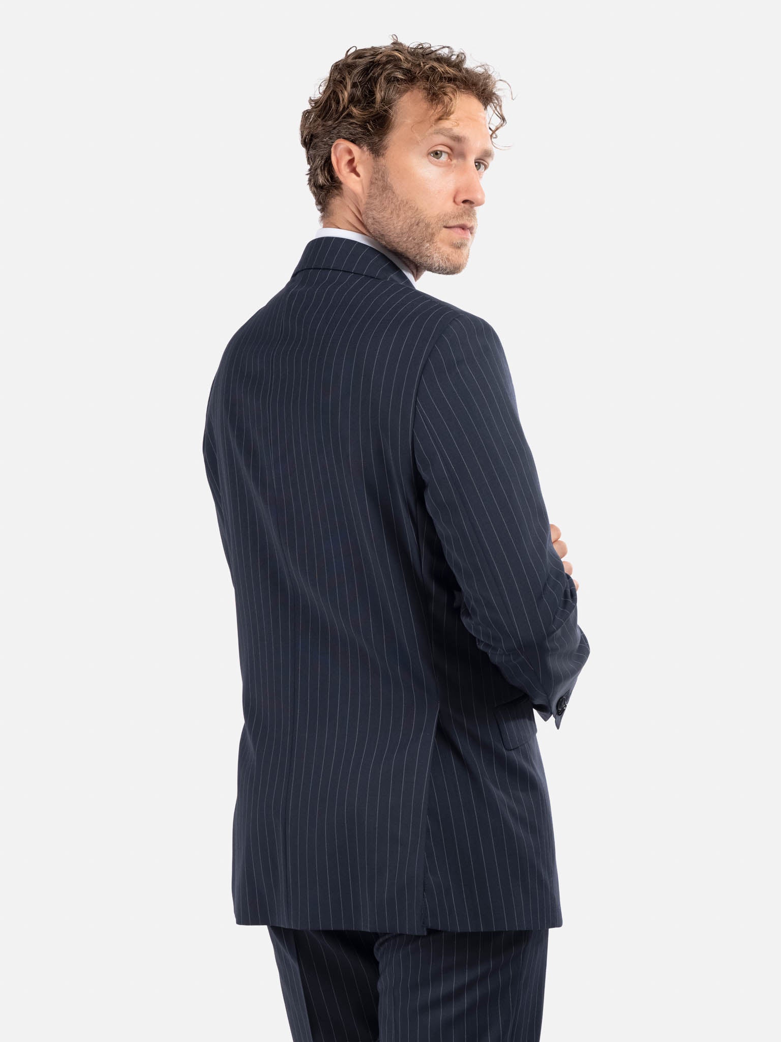 J.W.SAX MILANO Abito Gessato Blu Scuro All Season