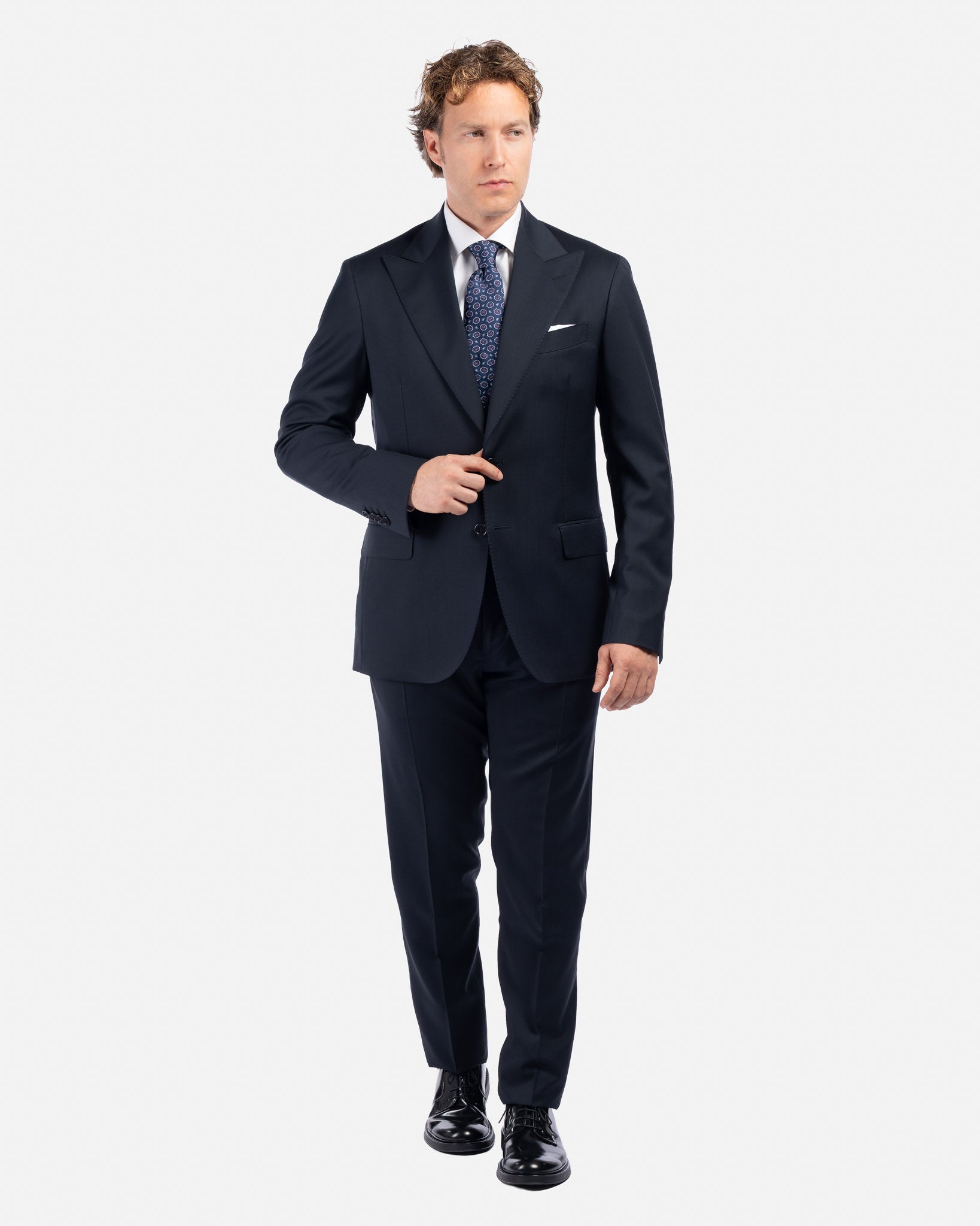 Abito Blu con Rever a Lancia in Lana Super 130's Cerruti