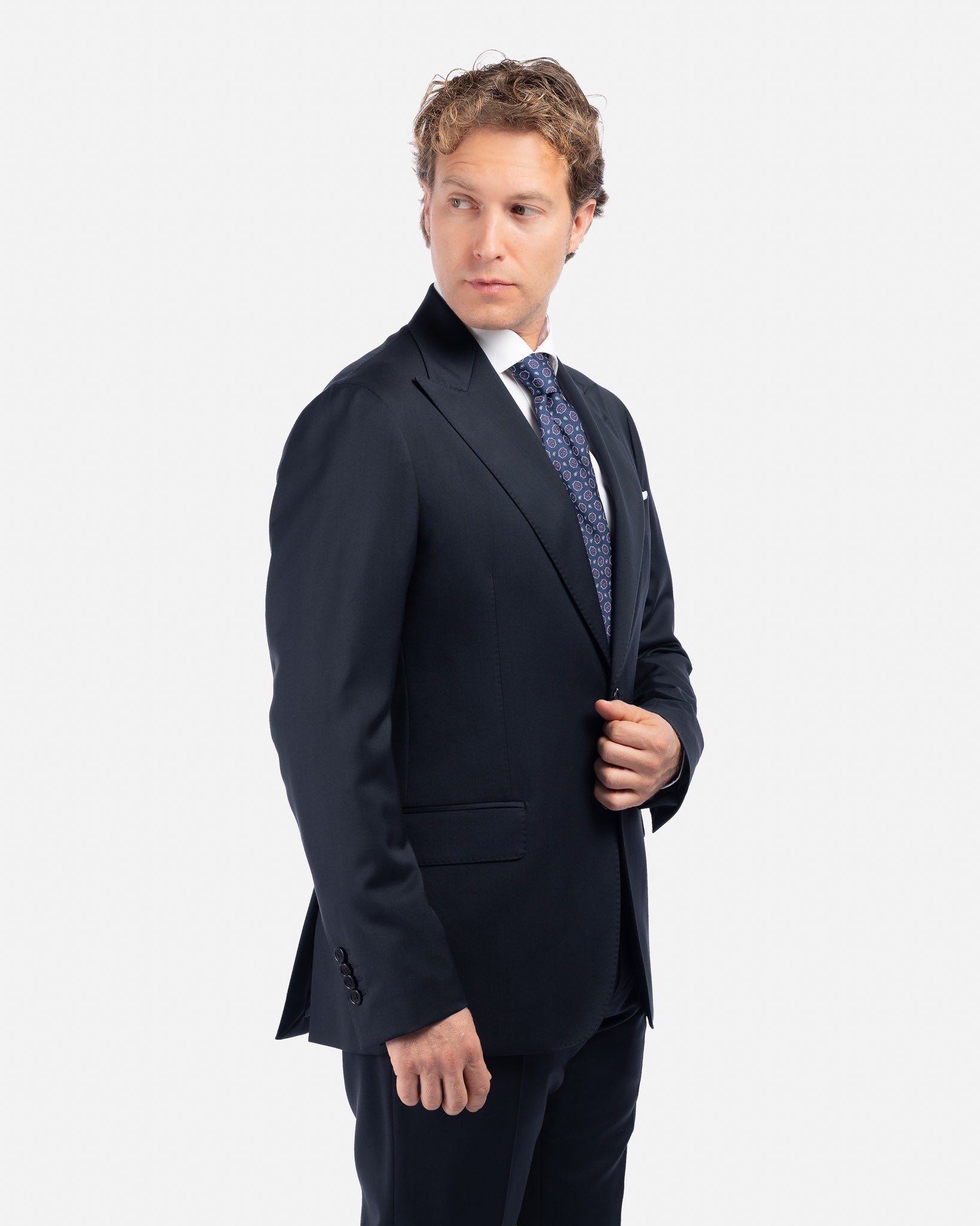 Abito Blu con Rever a Lancia in Lana Super 130's Cerruti