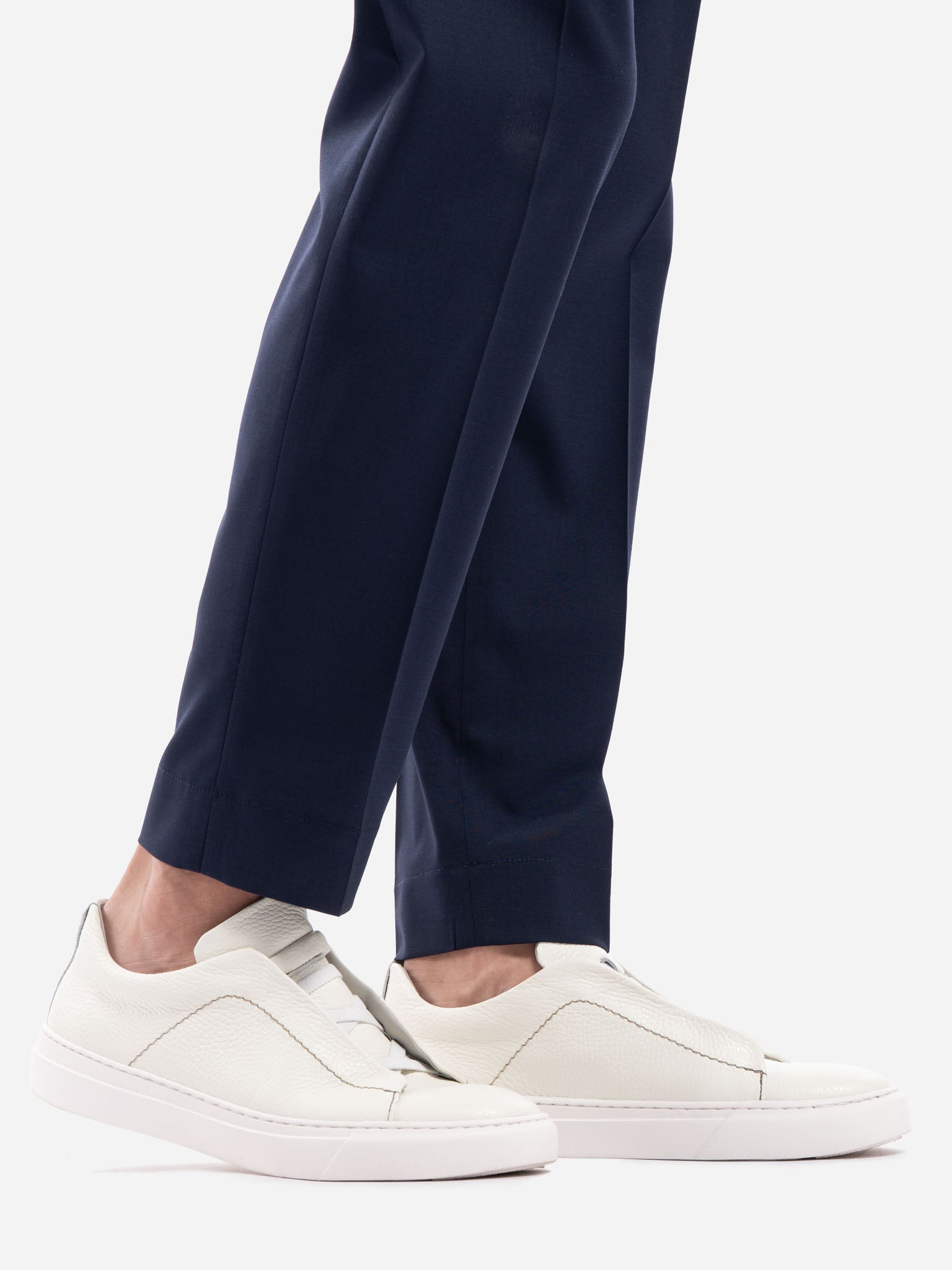 Sneaker Slip On in Pelle Martellata Bianca