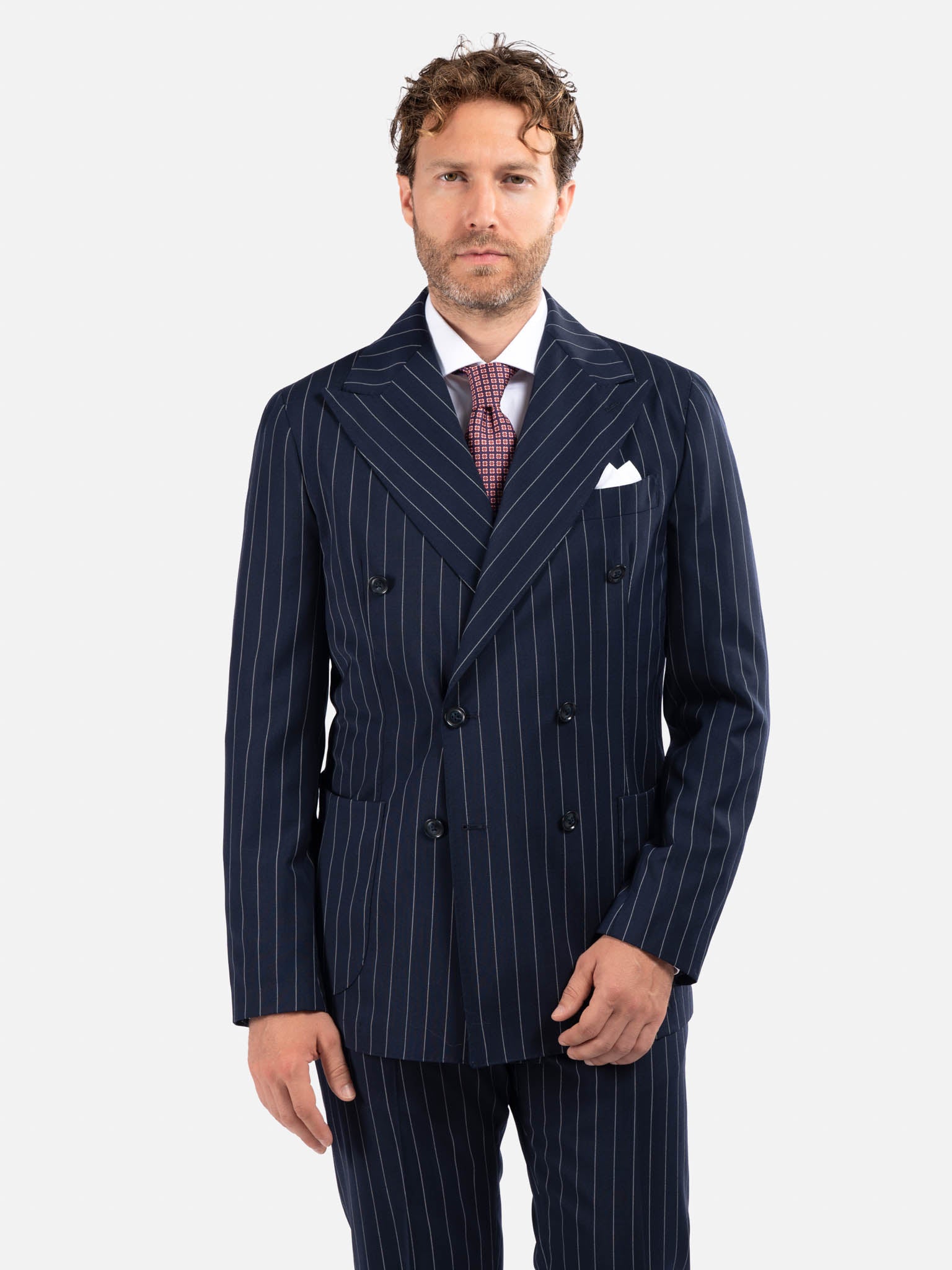 J.W.SAX MILANO Abito Doppiopetto Sfoderato Gessato Blu