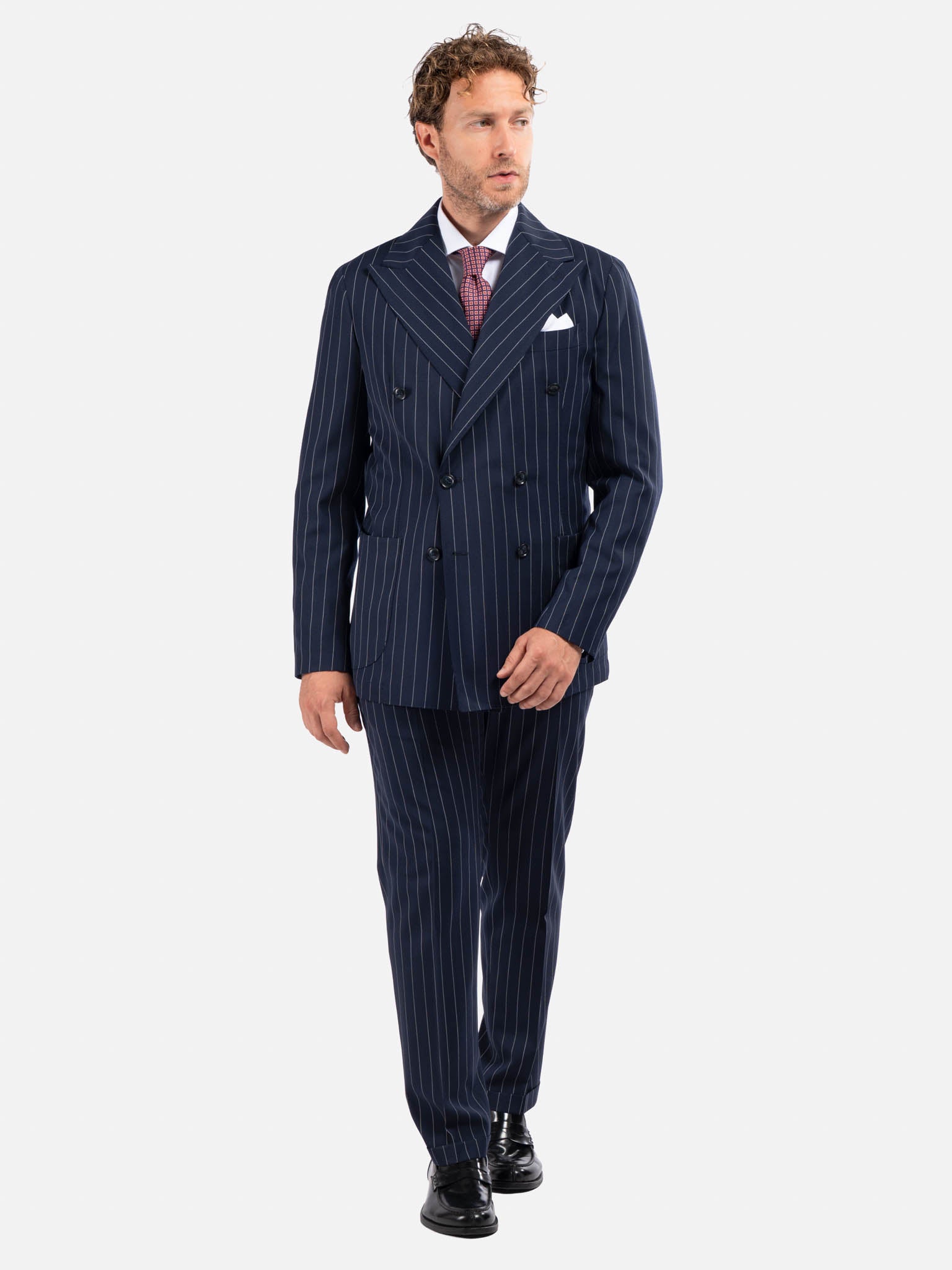 J.W.SAX MILANO Abito Doppiopetto Sfoderato Gessato Blu