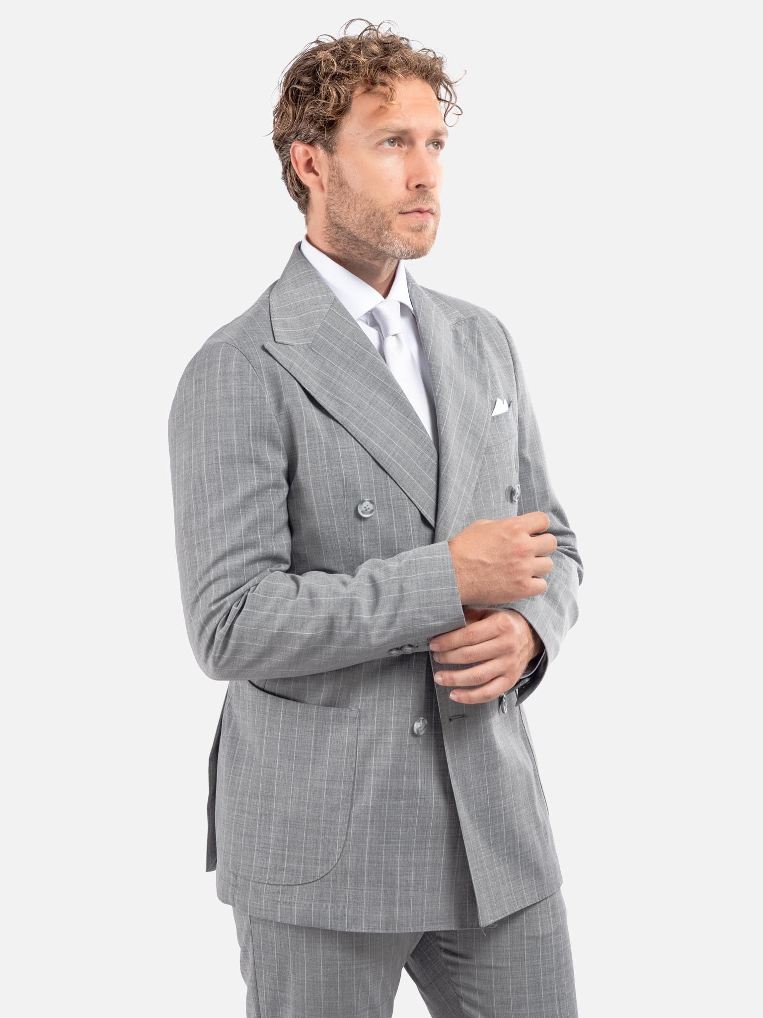 J.W.SAX MILANO Abito Doppiopetto Sfoderato Gessato Grigio