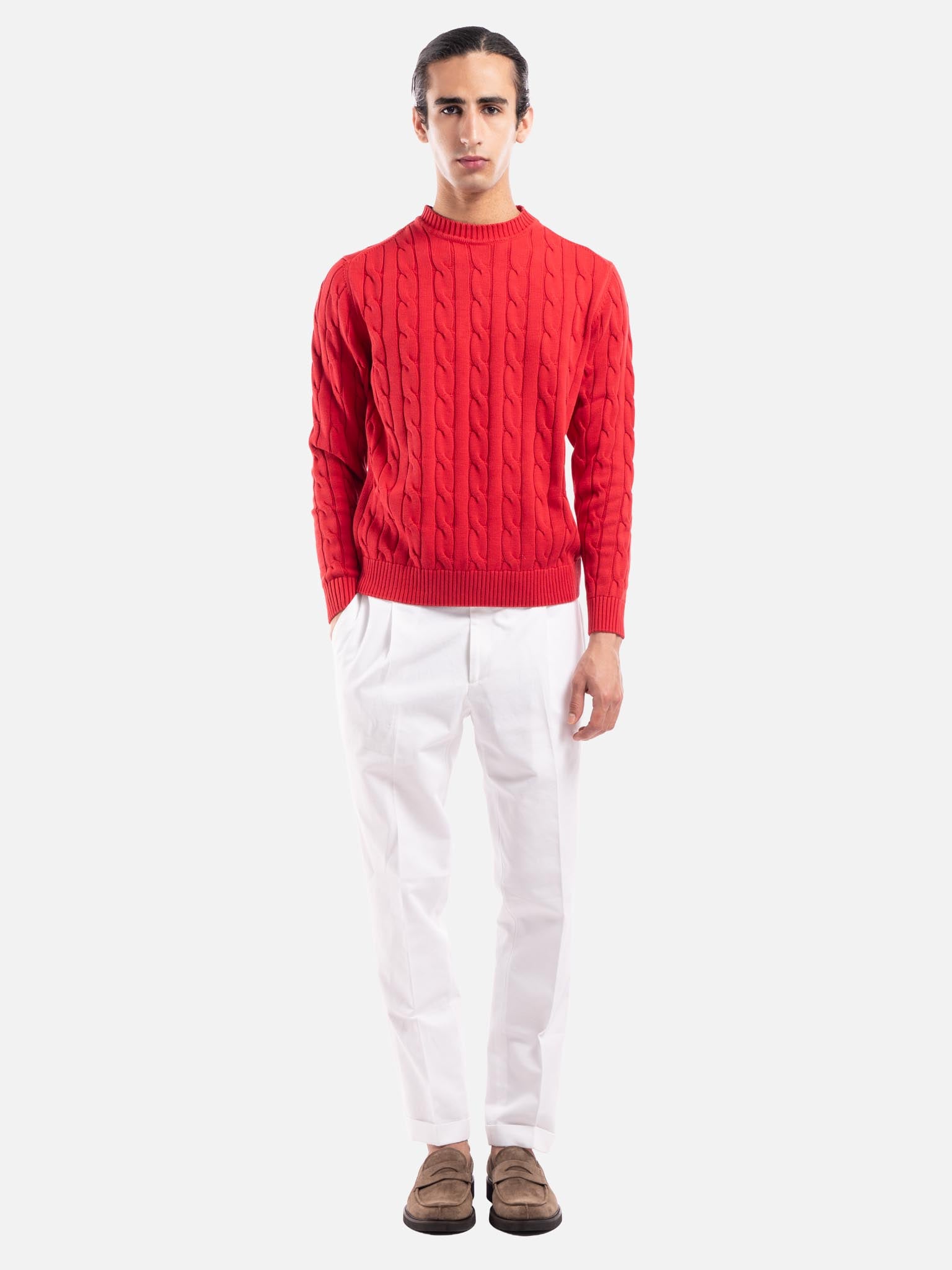 J.W.SAX MILANO Maglione a Trecce in Puro Cotone