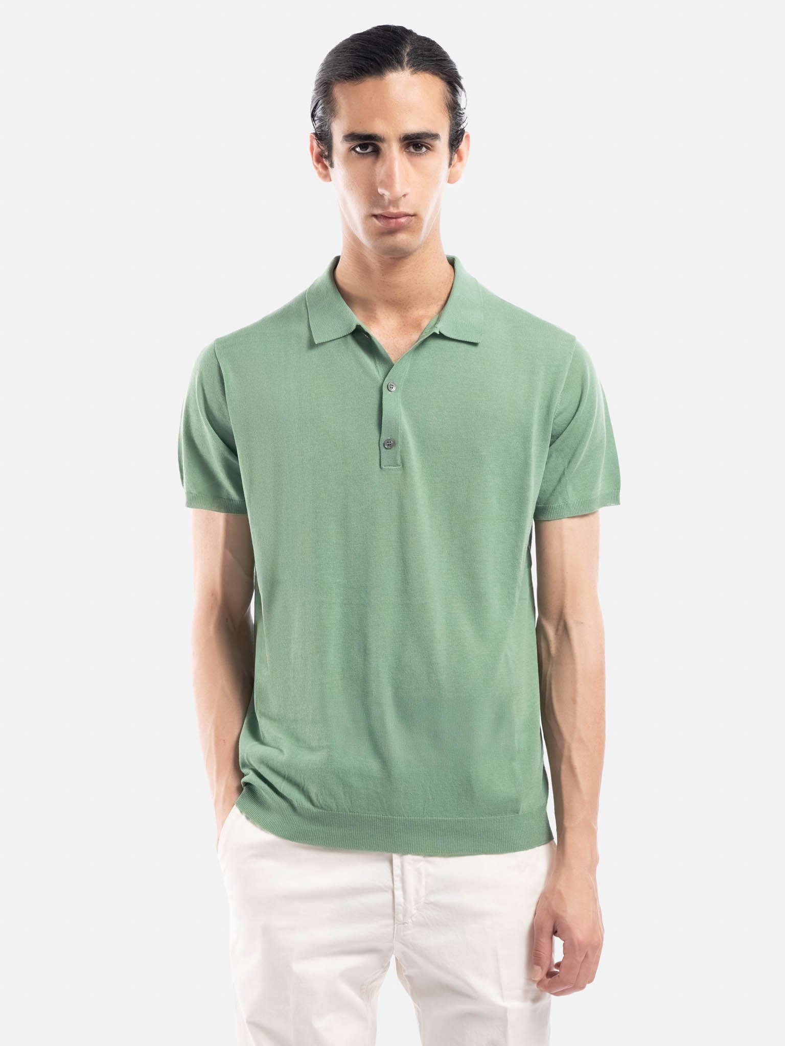 J.W.SAX MILANO Polo Verde in Cotone e Lino
