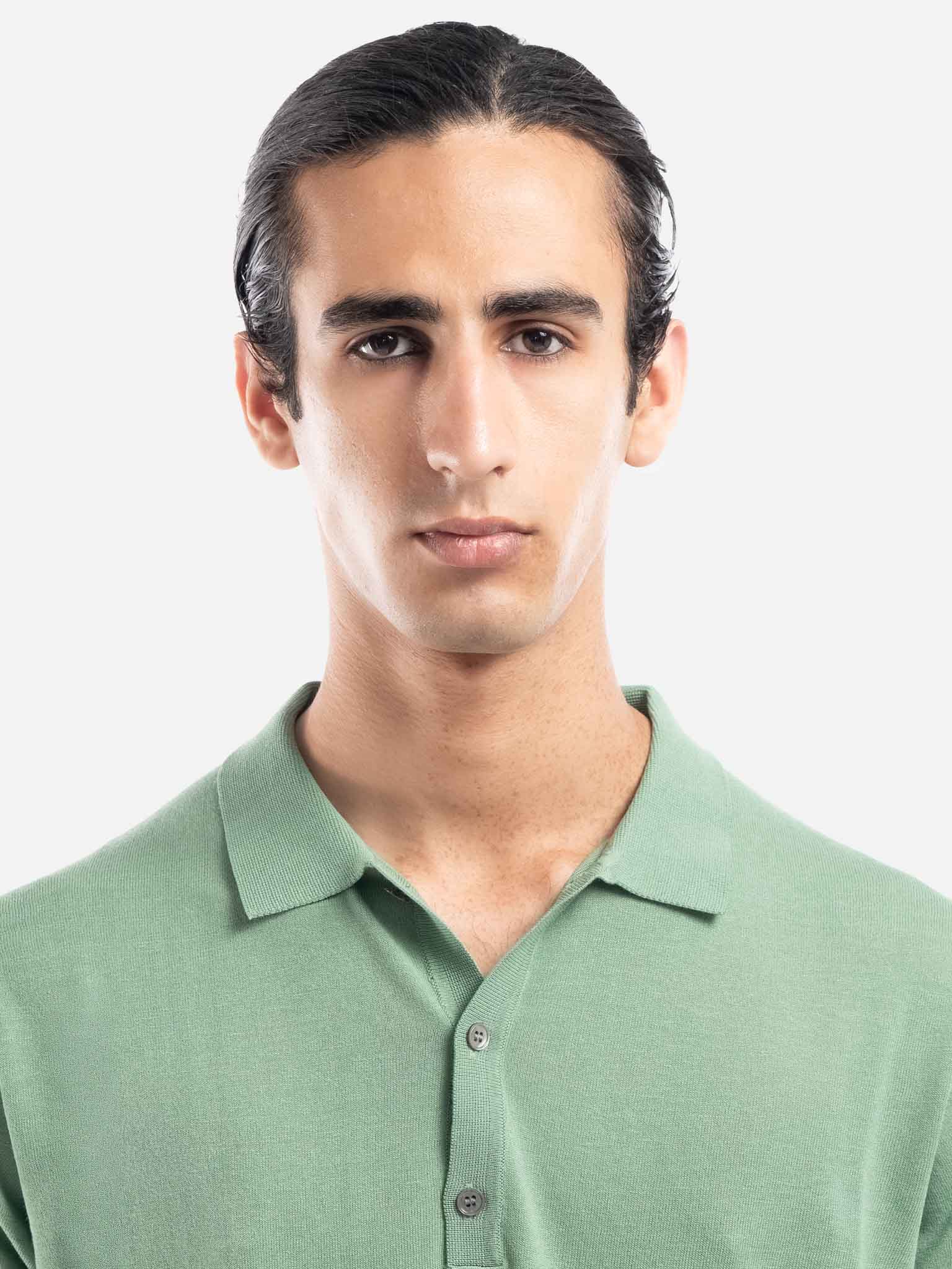 J.W.SAX MILANO Polo Verde in Cotone e Lino