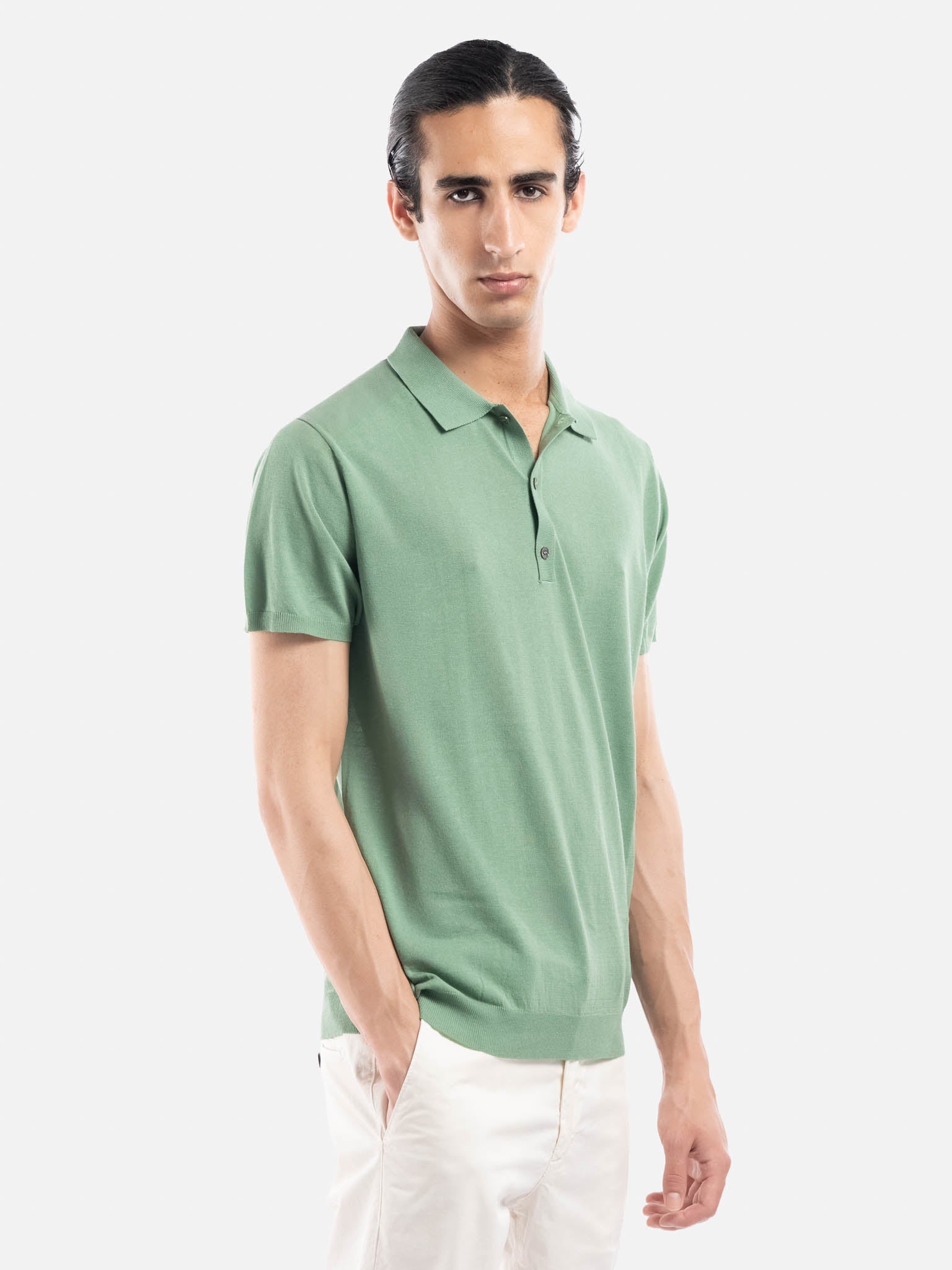 J.W.SAX MILANO Polo Verde in Cotone e Lino