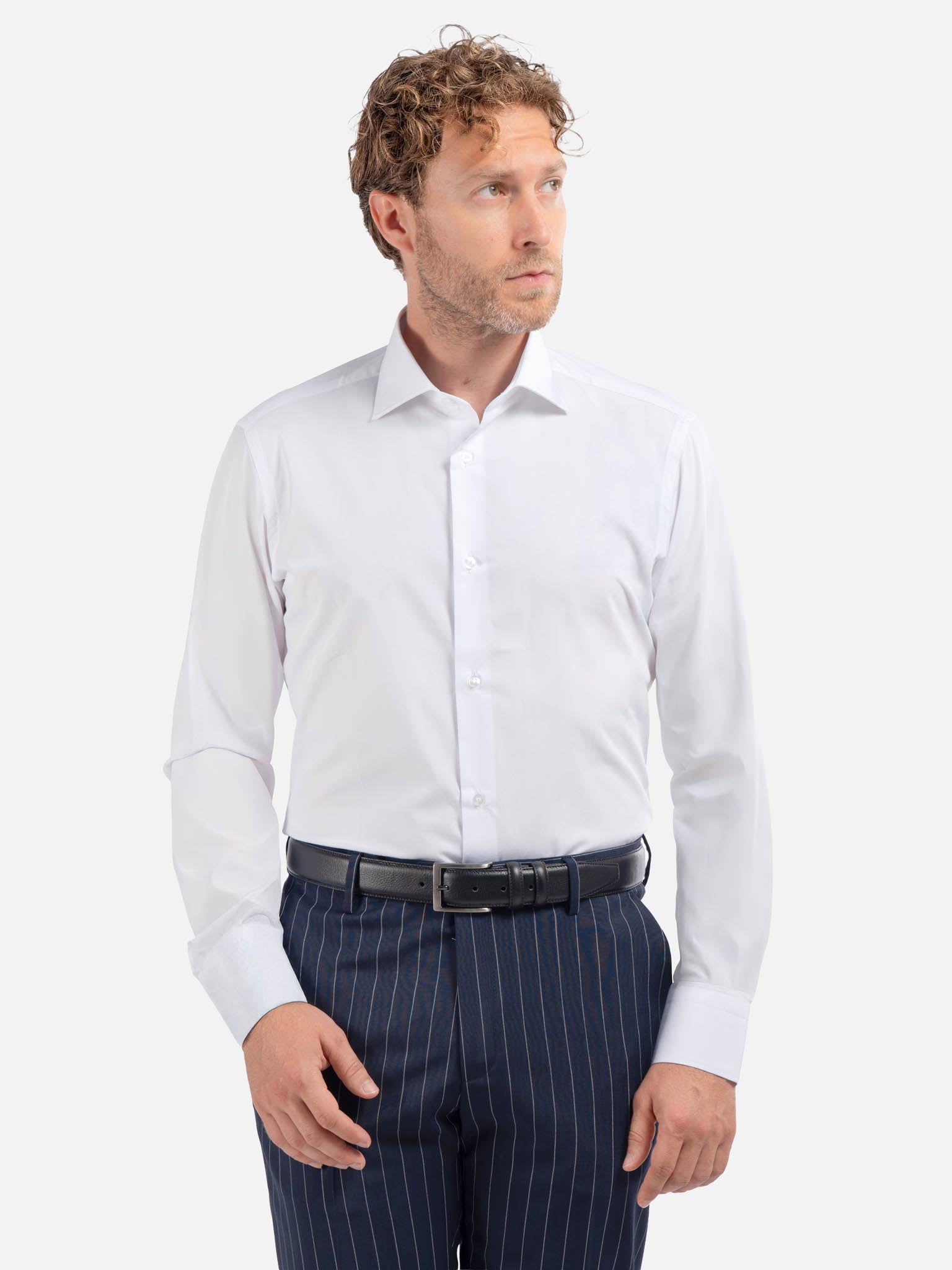 J.W.SAX MILANO Camicia Bianca in Popeline a Righe Slim Fit