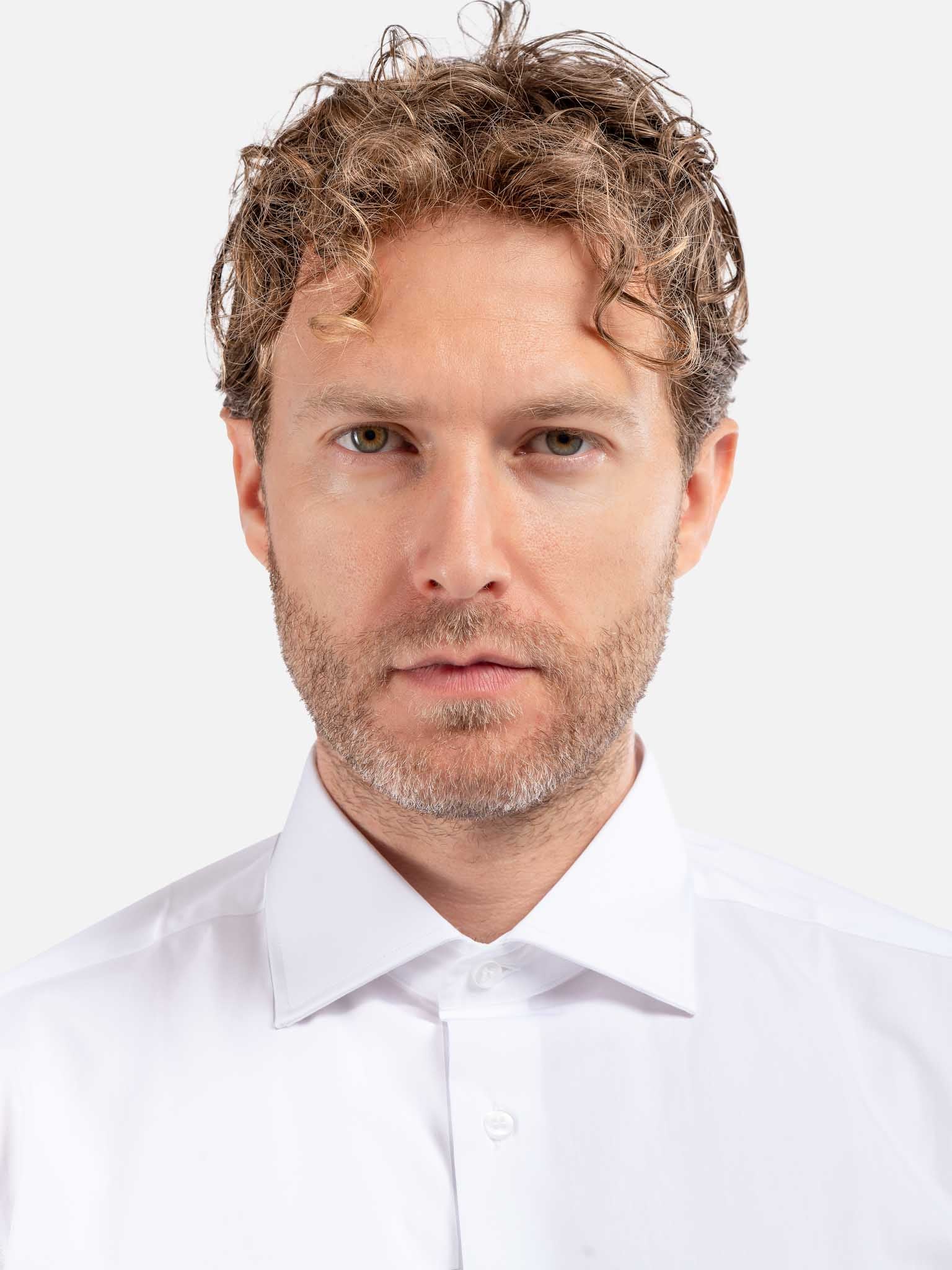 J.W.SAX MILANO Camicia Bianca in Popeline a Righe Slim Fit