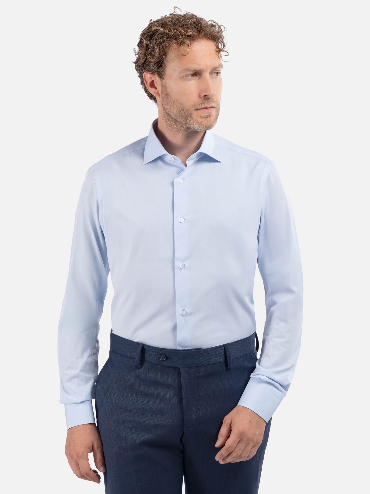 J.W.SAX MILANO Camicia Celeste in Popeline Slim Fit