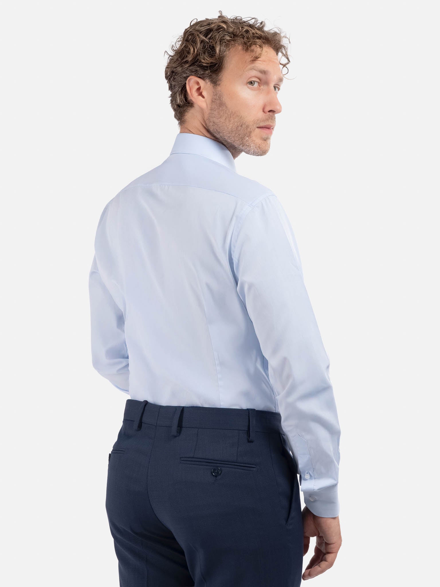 J.W.SAX MILANO Camicia Celeste in Popeline Slim Fit