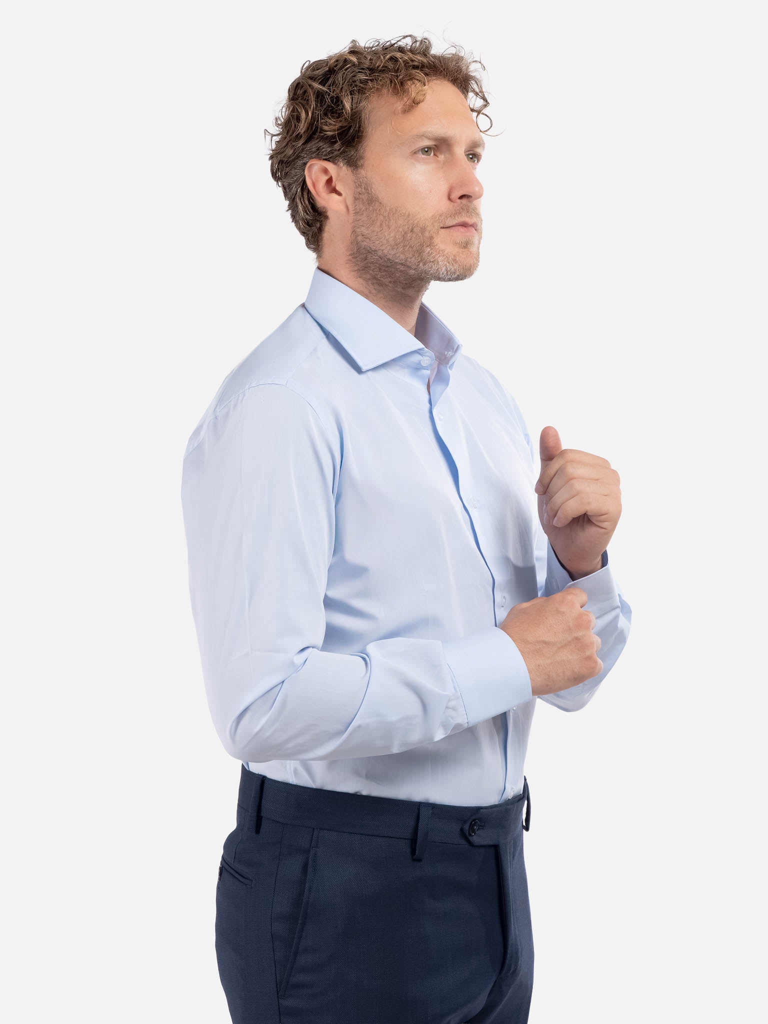 J.W.SAX MILANO Camicia Celeste in Popeline Slim Fit