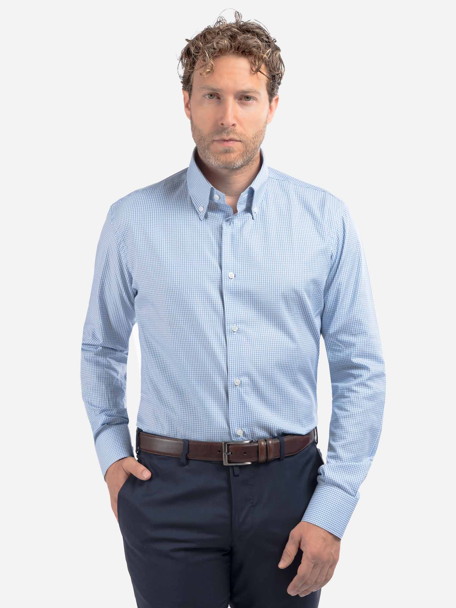 J.W.SAX MILANO Camicia in Popeline a Quadretti Slim Fit