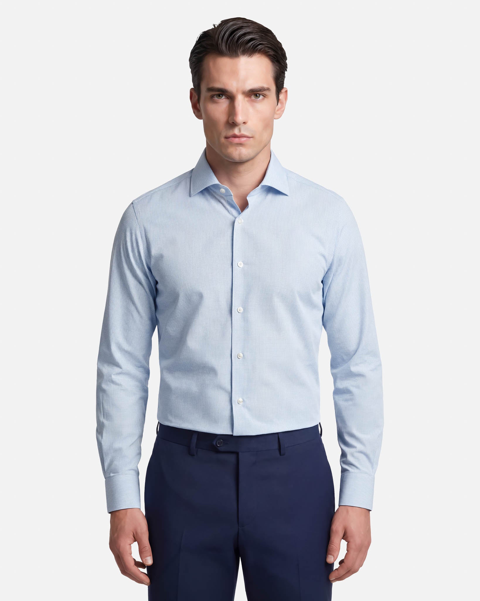 J.W.SAX MILANO Camicia in Popeline di Cotone a Righe Sottoli Azzurre