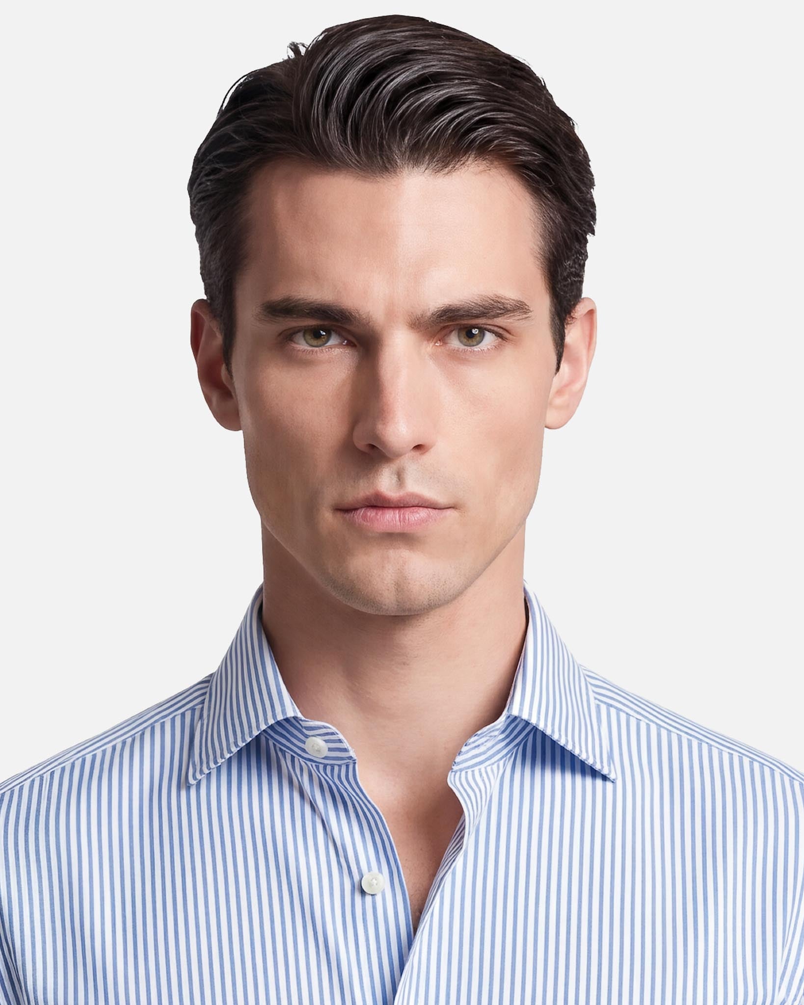 J.W.SAX MILANO Camicia in Popeline di Cotone a Righe Azzurre
