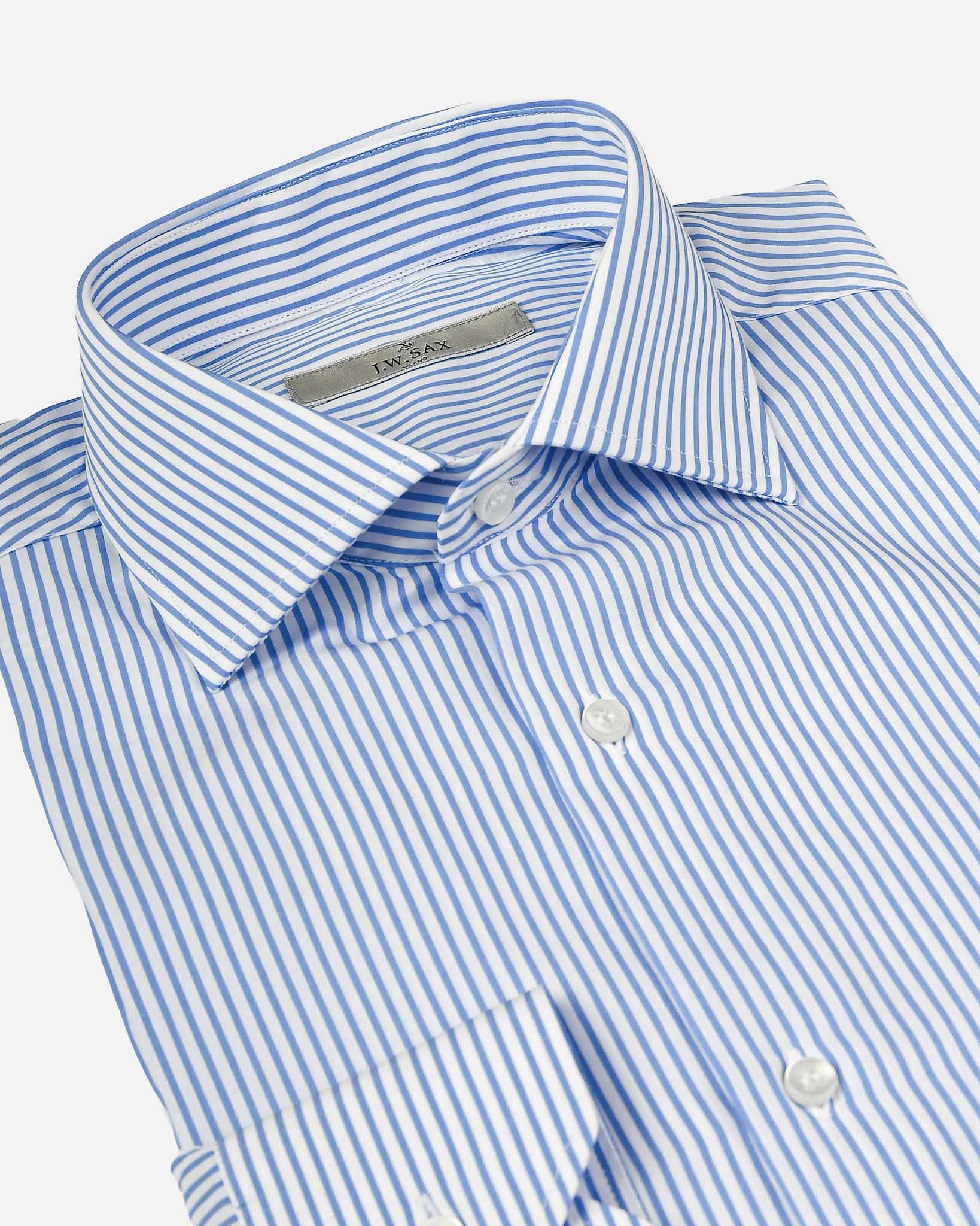 J.W.SAX MILANO Camicia in Popeline di Cotone a Righe Azzurre