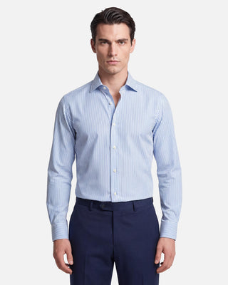 Camicia in Popeline di Cotone a Righe Azzurre