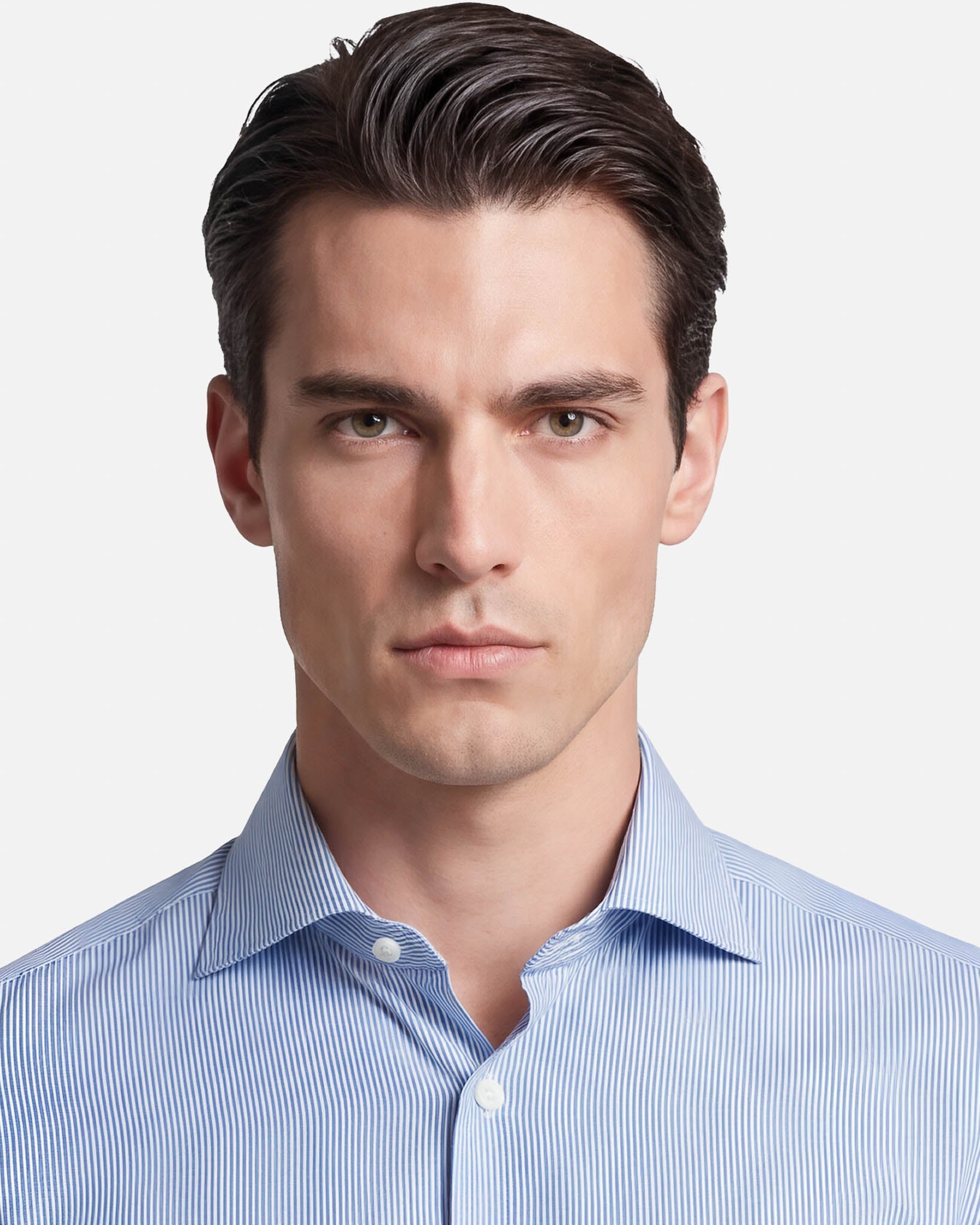 J.W.SAX MILANO Camicia in Popeline di Cotone a Righe Sottoli Azzurre