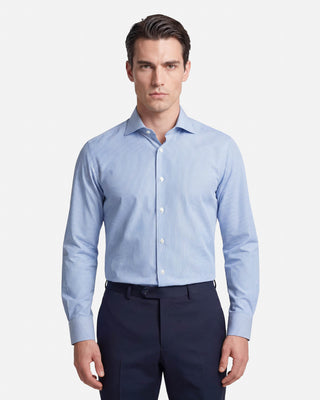 Camicia in Popeline di Cotone a Righe Sottoli Azzurre