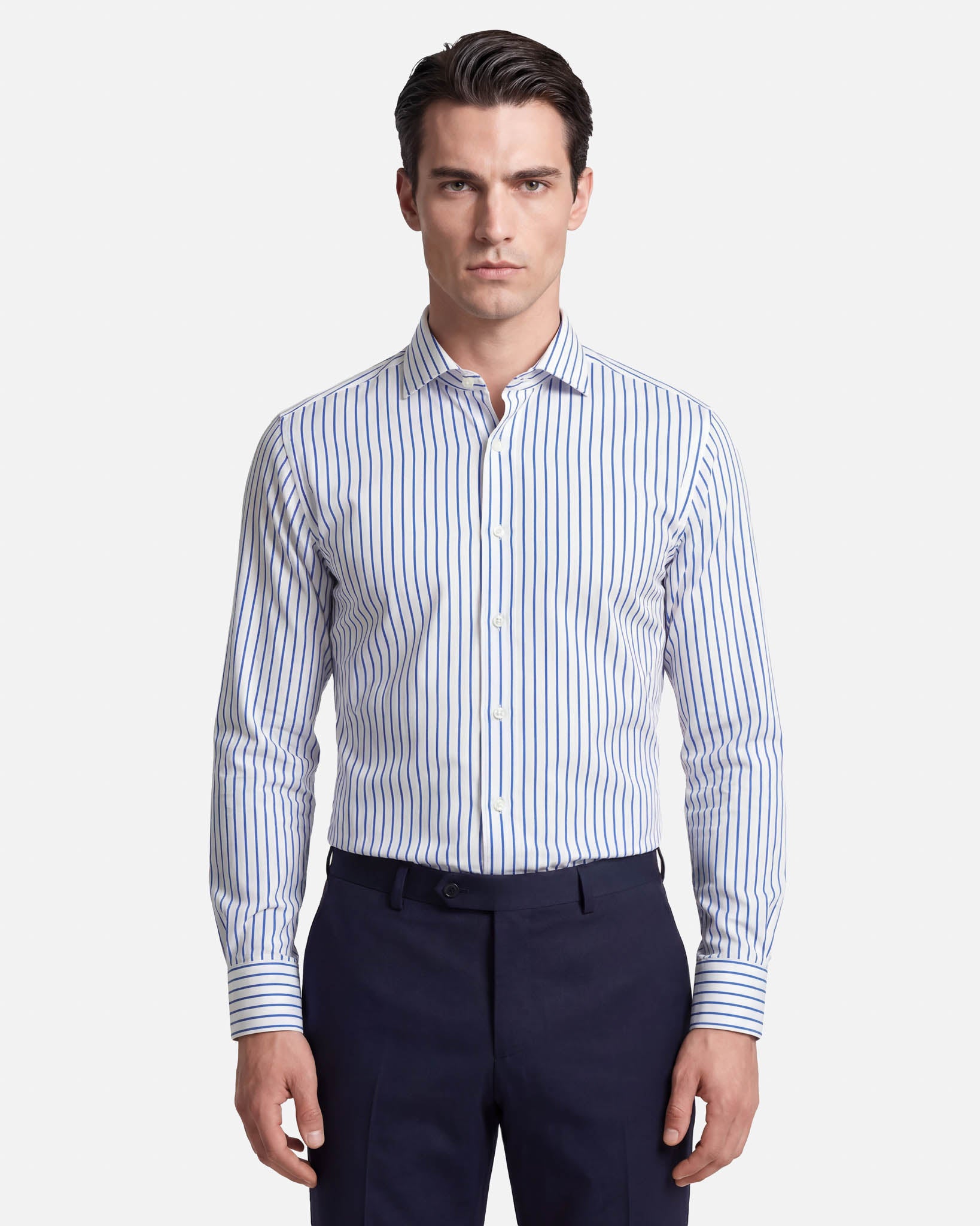 J.W.SAX MILANO Camicia in Popeline di Cotone a Righe Larghe