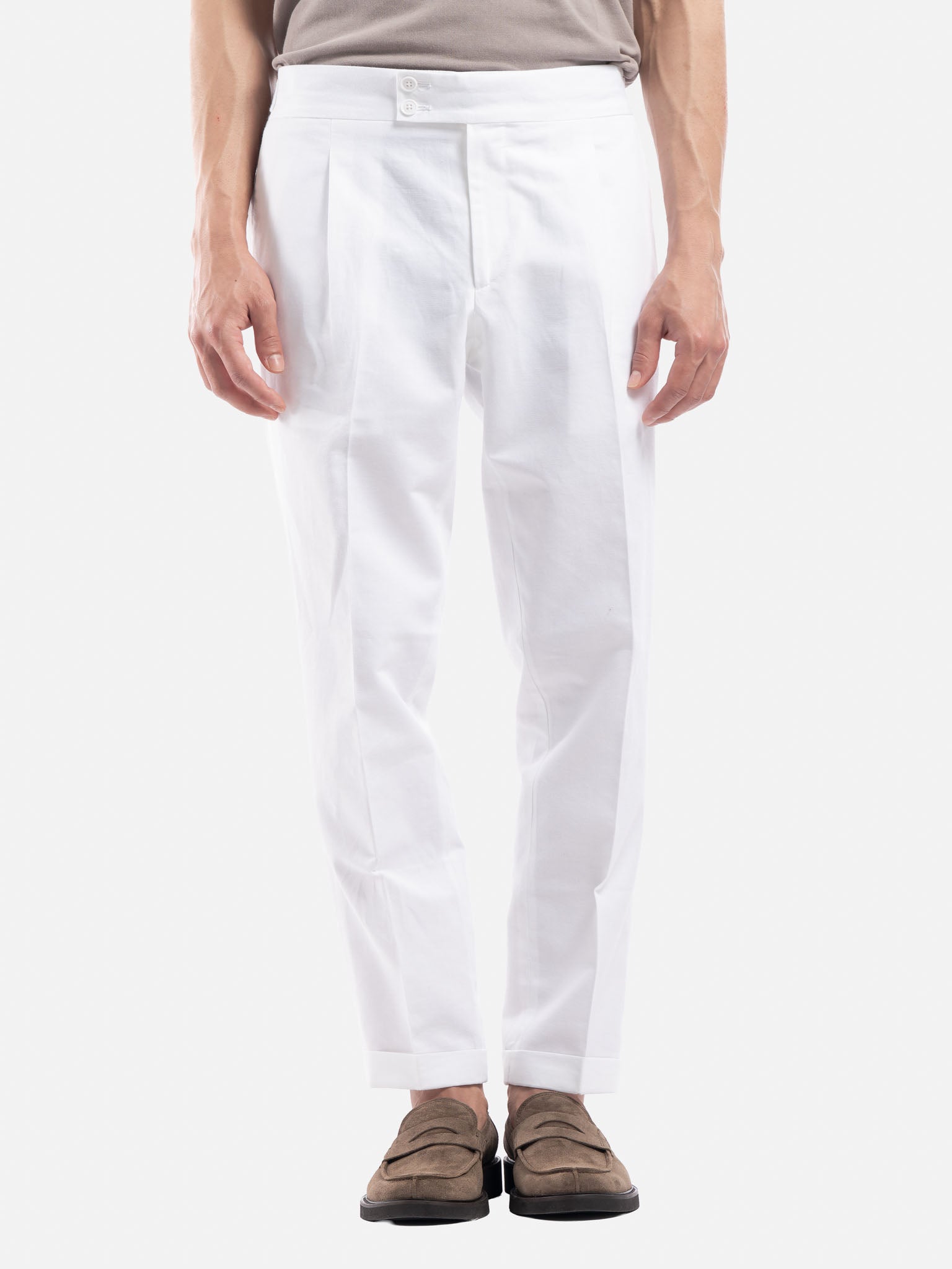 Pantalone in Lino e Cotone con Cintura Sartoriale