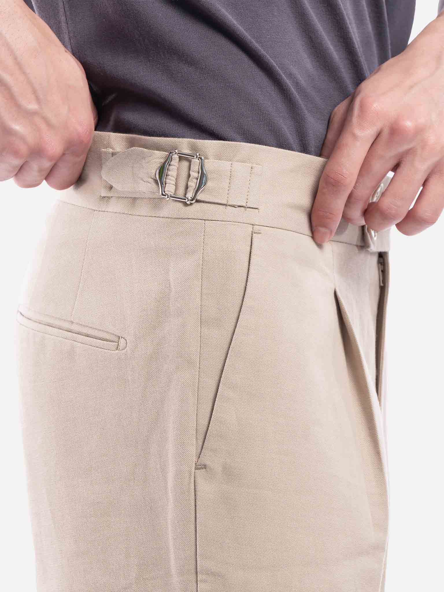 Pantalone in Lino e Cotone con Cintura Sartoriale