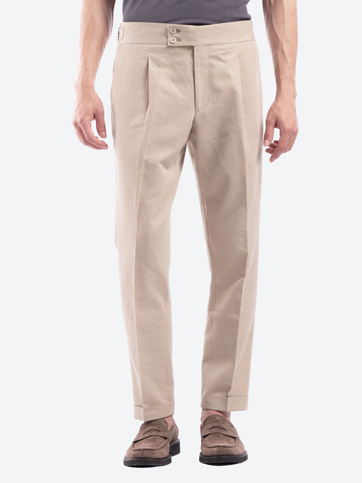 Pantalone in Lino e Cotone con Cintura Sartoriale