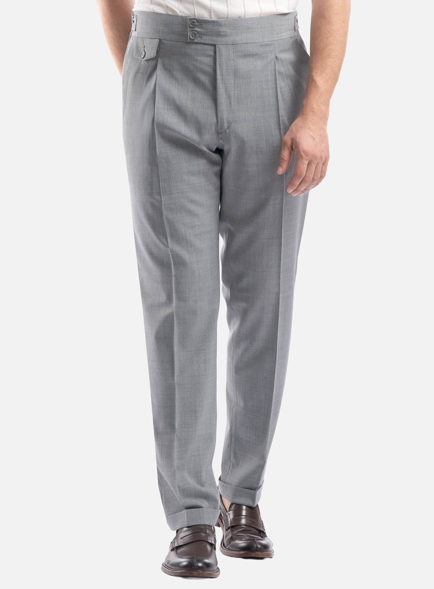 J.W.SAX MILANO Pantalone in Pura Lana All Season Grigio Chiaro