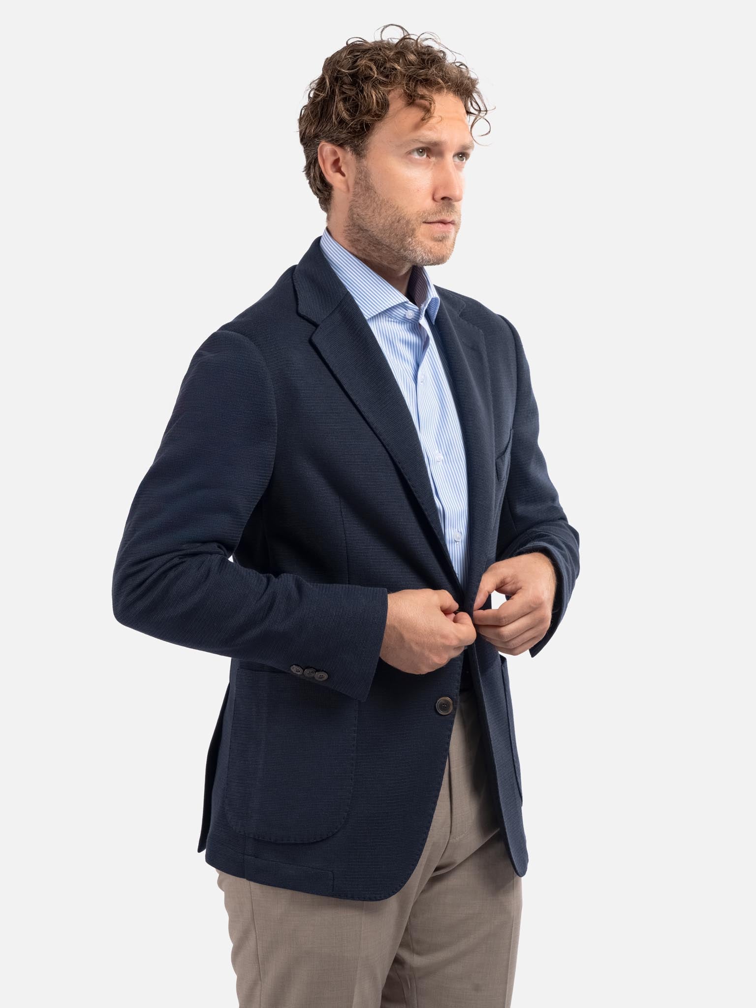 J.W.SAX MILANO Giacca Sfoderata Blu in Jersey Armaturato