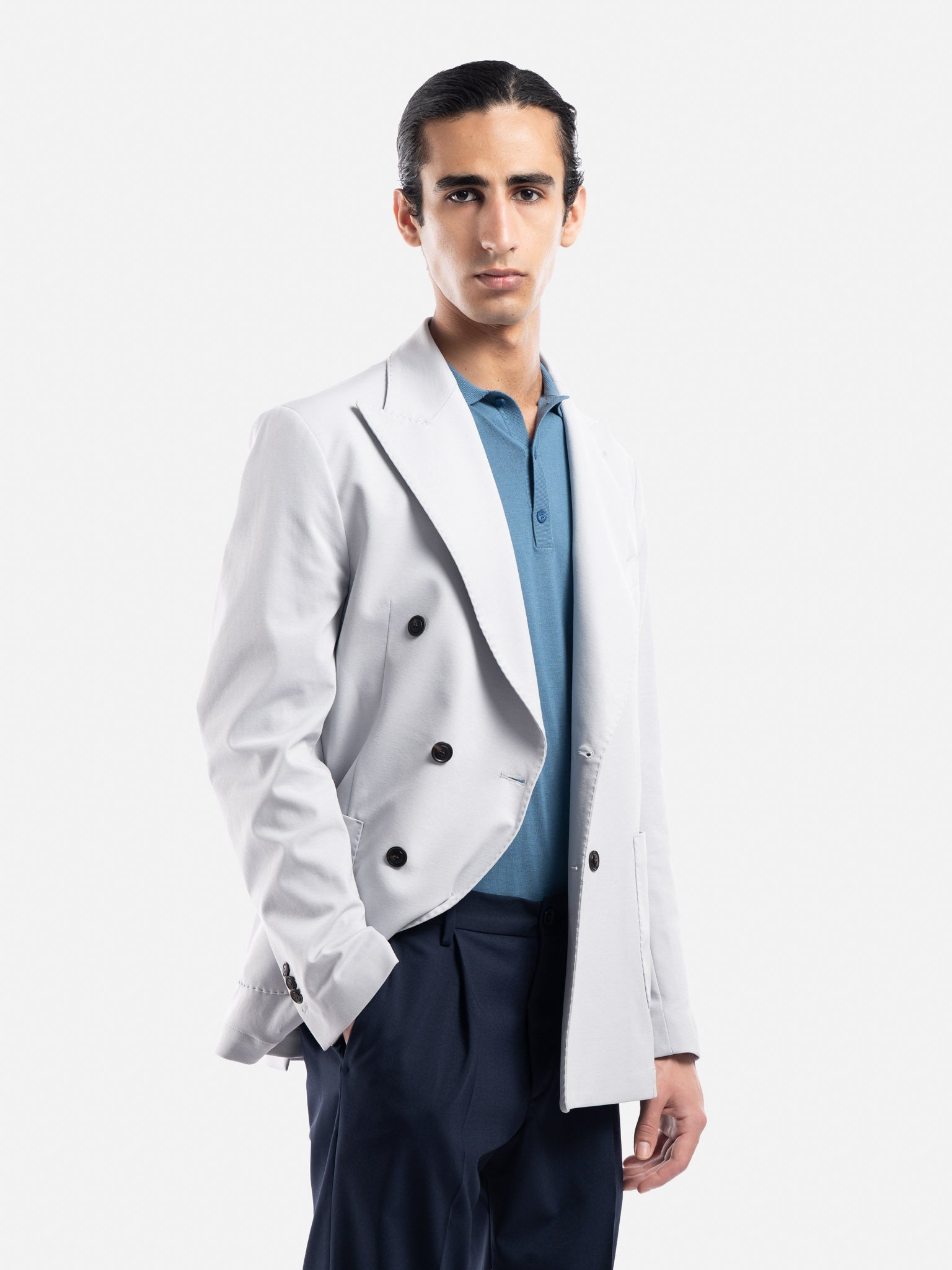 J.W.SAX MILANO Giacca Doppio Petto Sfoderata in Jersey Punto Milano