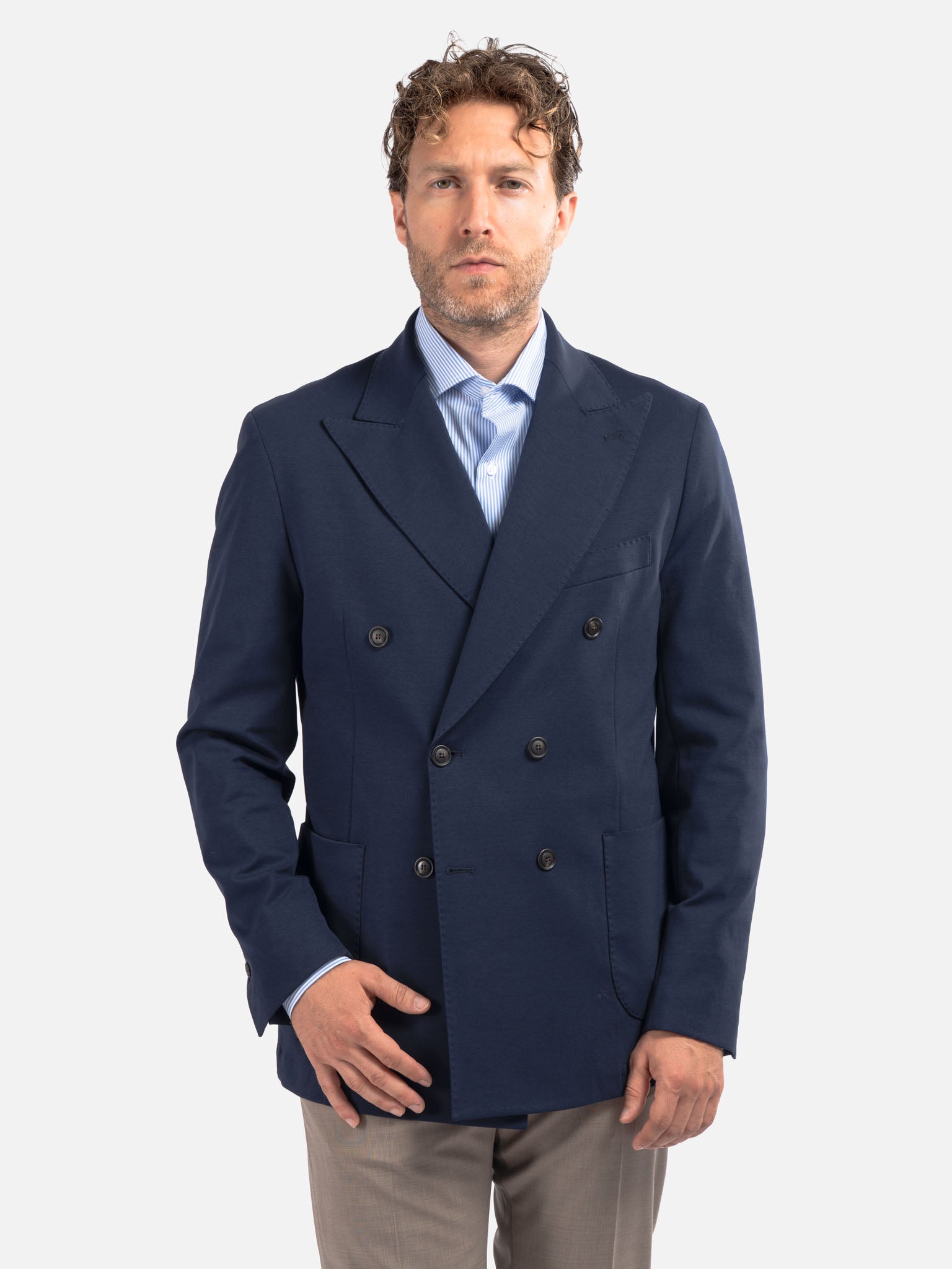 J.W.SAX MILANO Giacca Doppio Petto Sfoderata in Jersey Punto Milano
