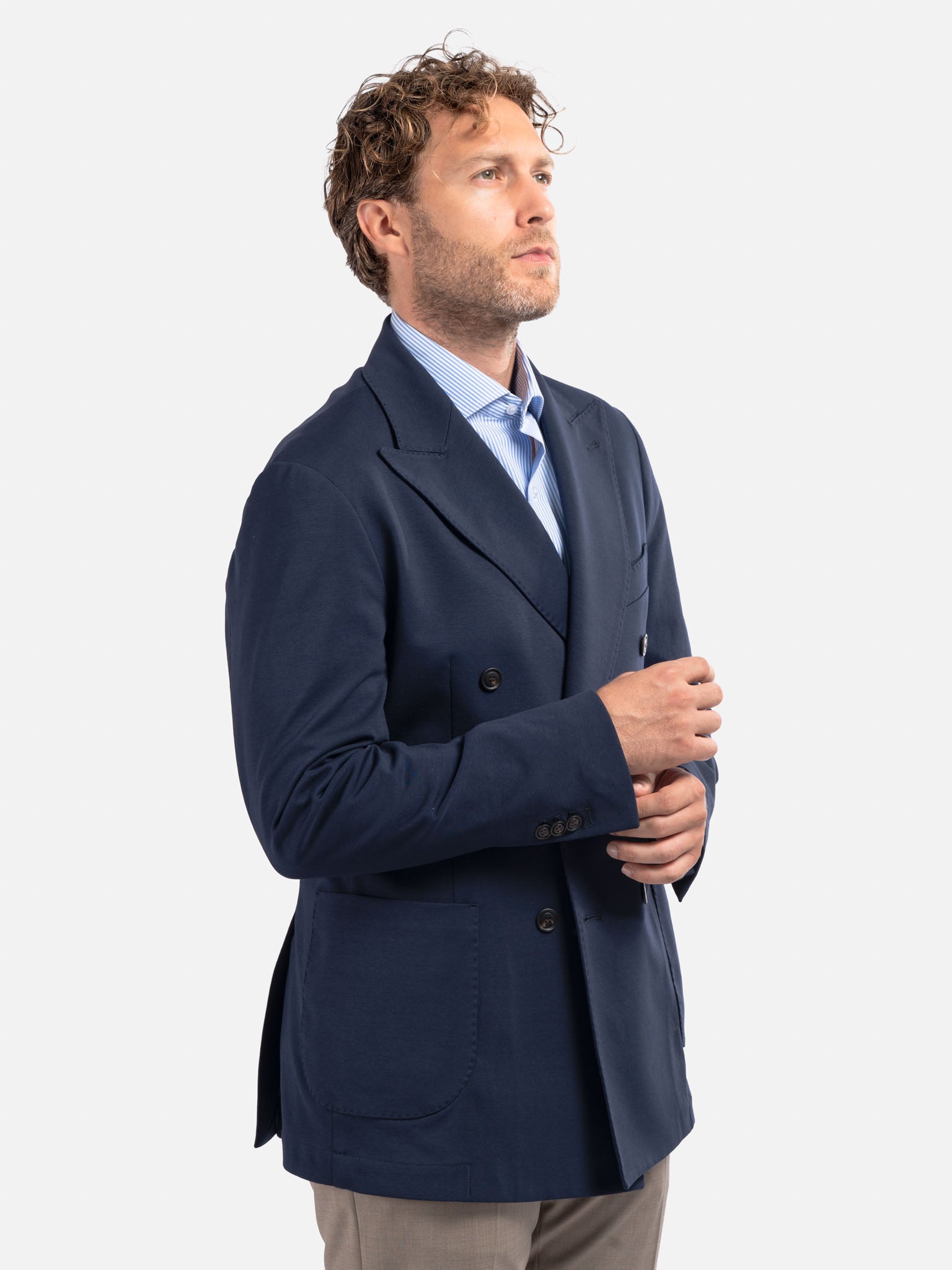 J.W.SAX MILANO Giacca Doppio Petto Sfoderata in Jersey Punto Milano