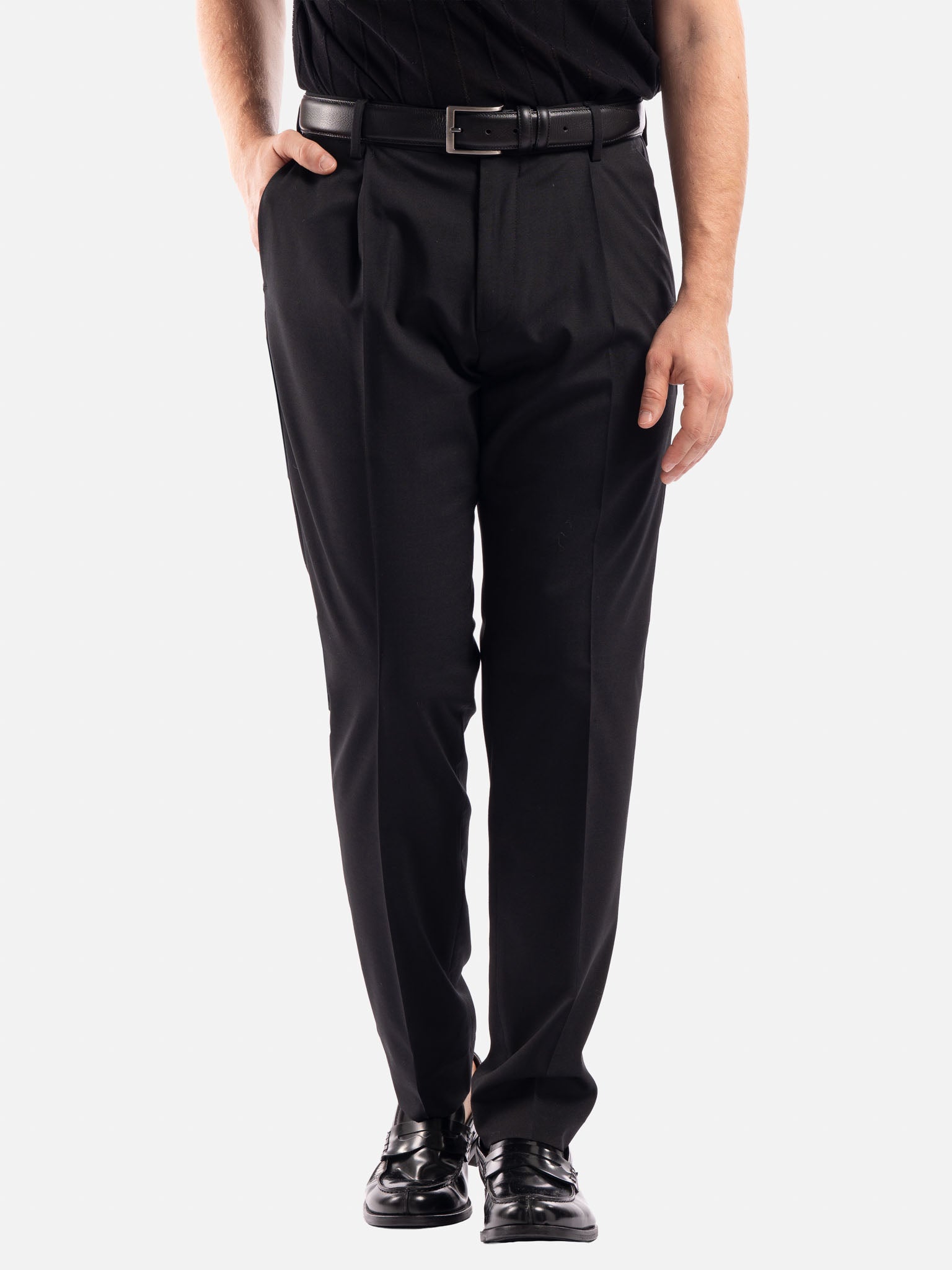J.W.SAX MILANO Pantalone Nero con Pinces e Vita Elasticizzata