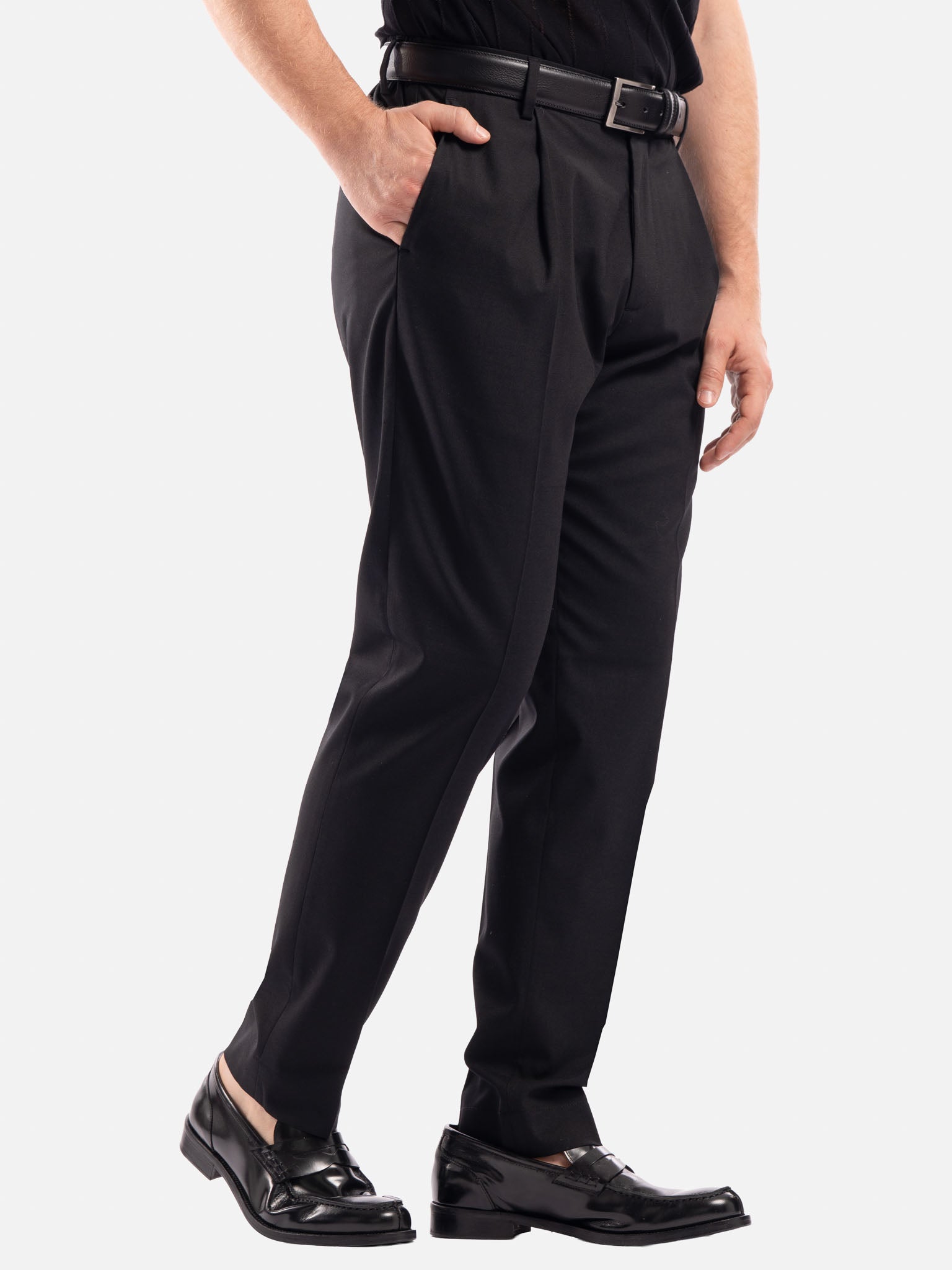 J.W.SAX MILANO Pantalone Nero con Pinces e Vita Elasticizzata