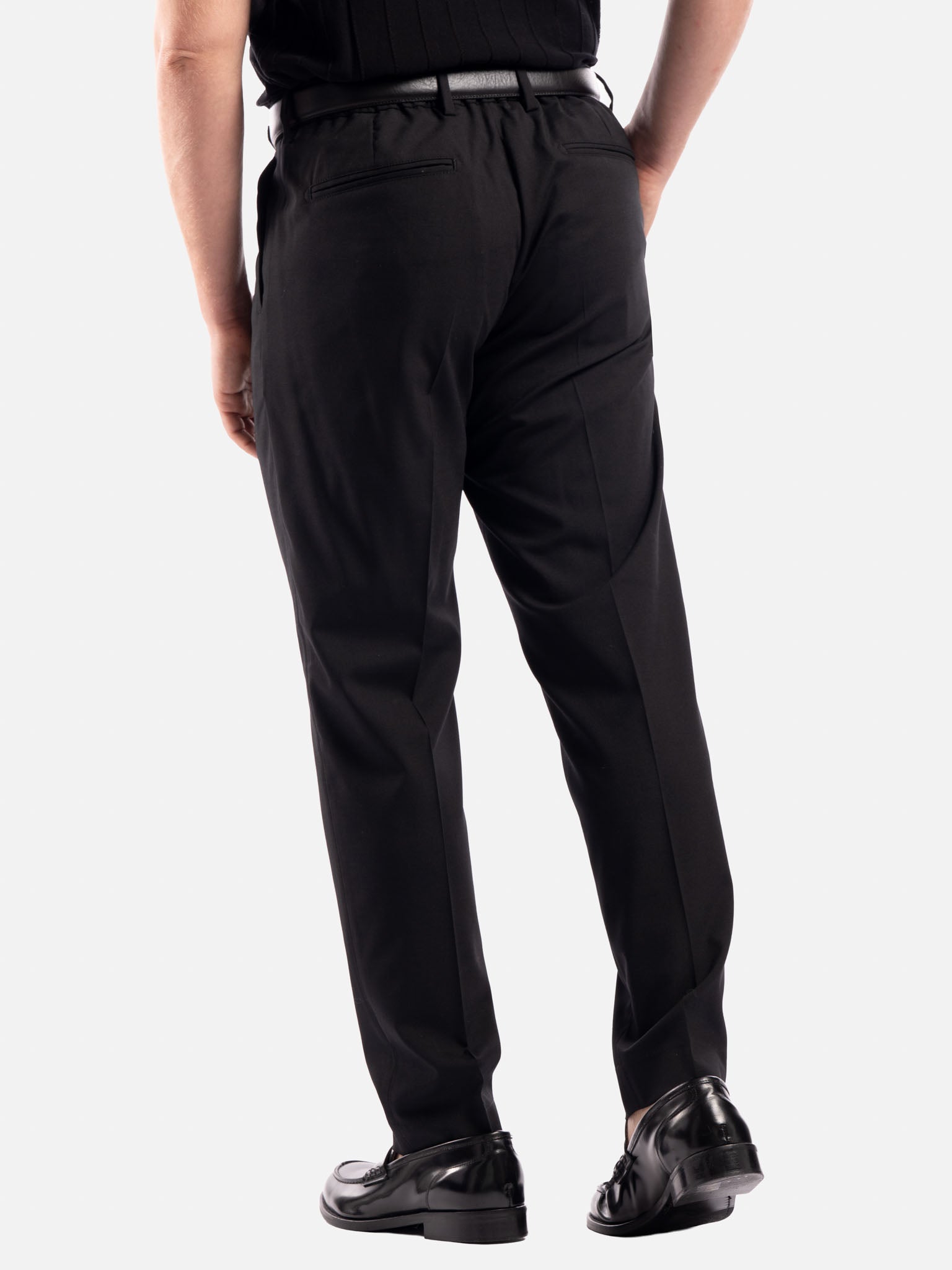 J.W.SAX MILANO Pantalone Nero con Pinces e Vita Elasticizzata