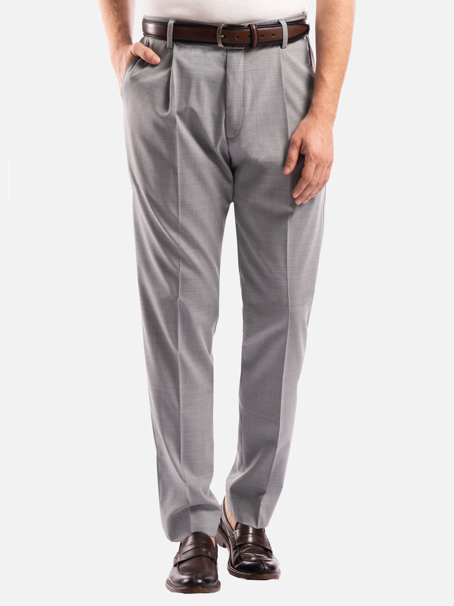 J.W.SAX MILANO Pantalone Grigio con Pinces e Vita Elasticizzata