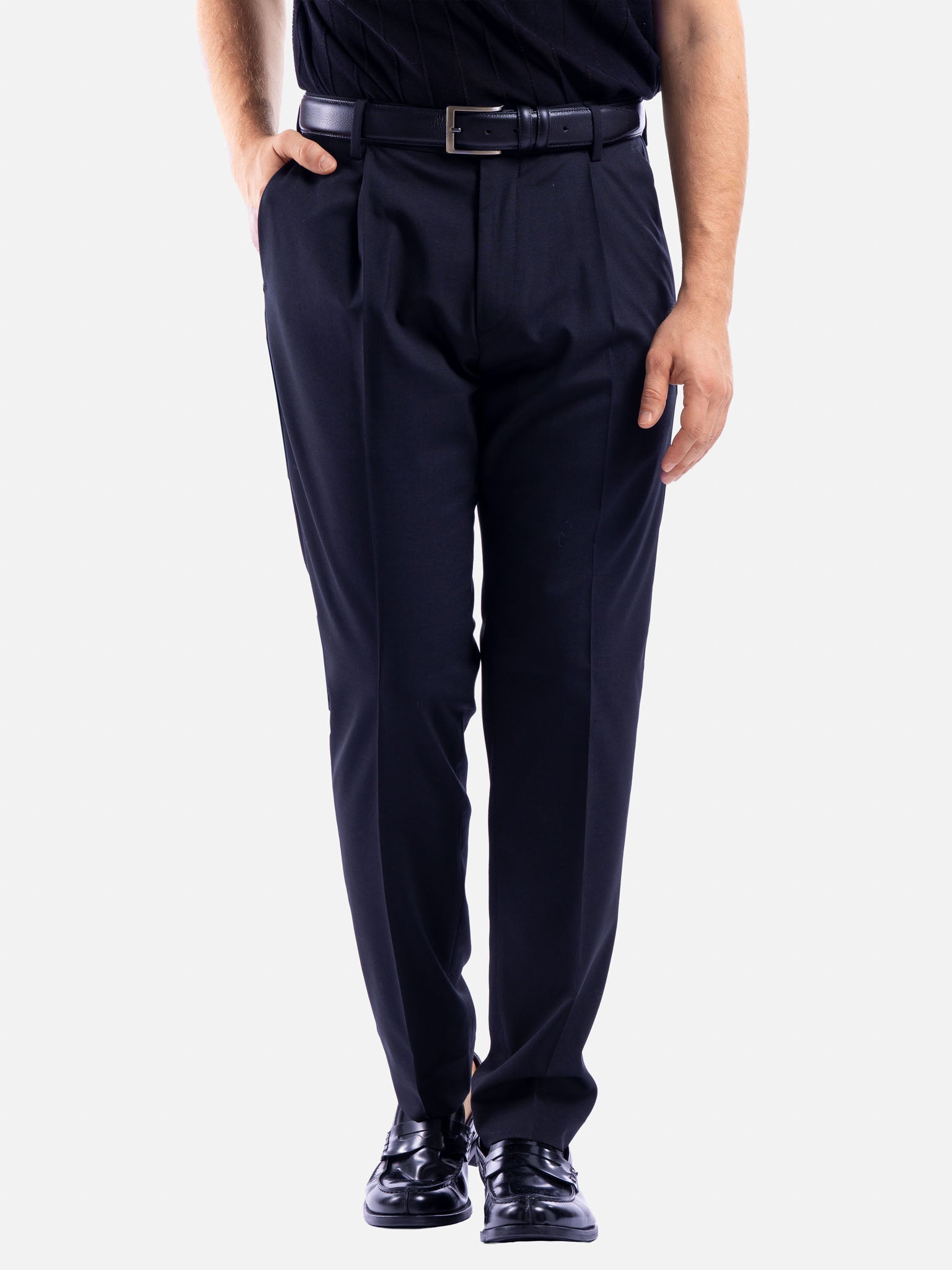 J.W.SAX MILANO Pantalone Blu con Pinces e Vita Elasticizzata