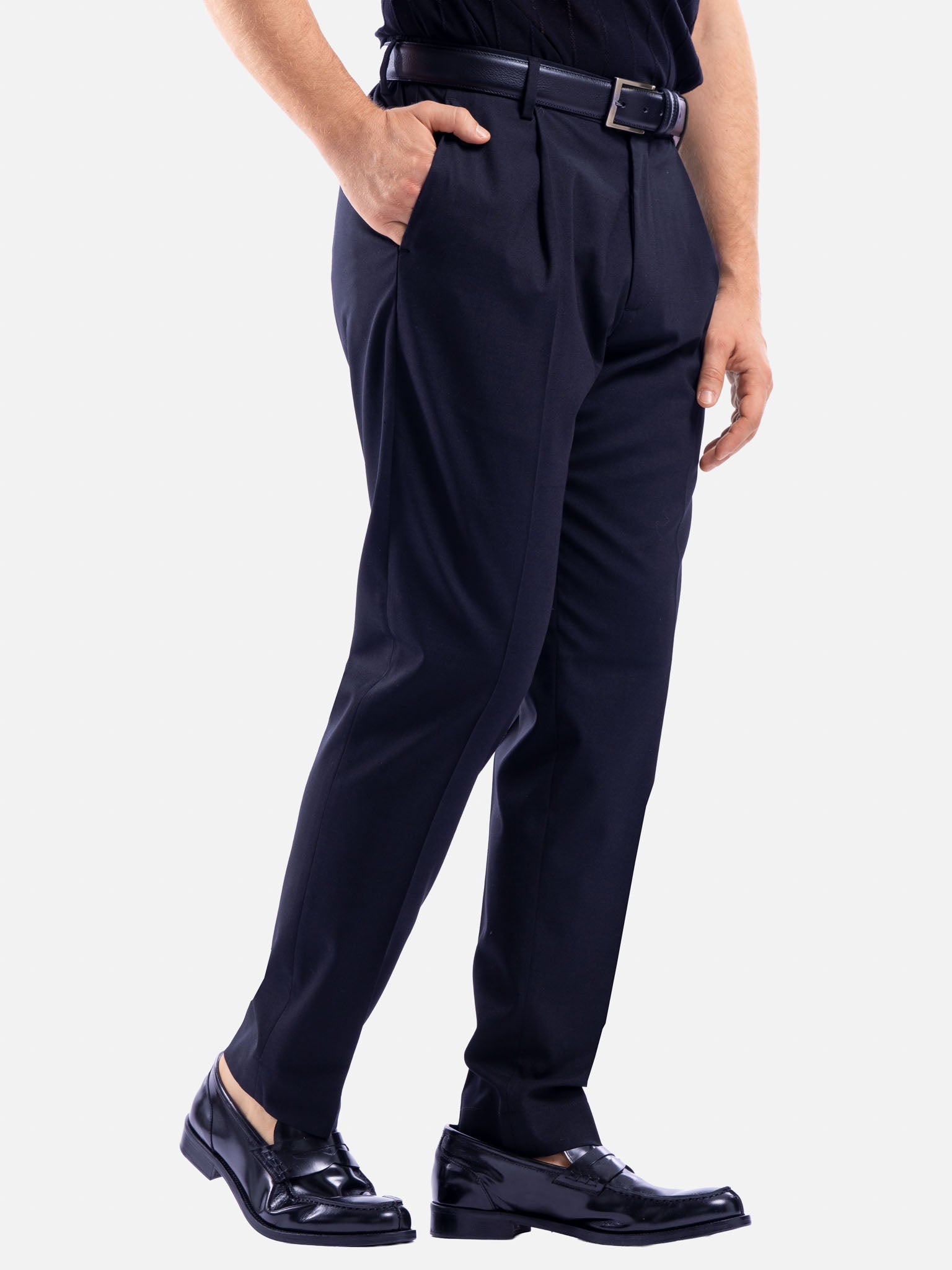 J.W.SAX MILANO Pantalone Blu con Pinces e Vita Elasticizzata