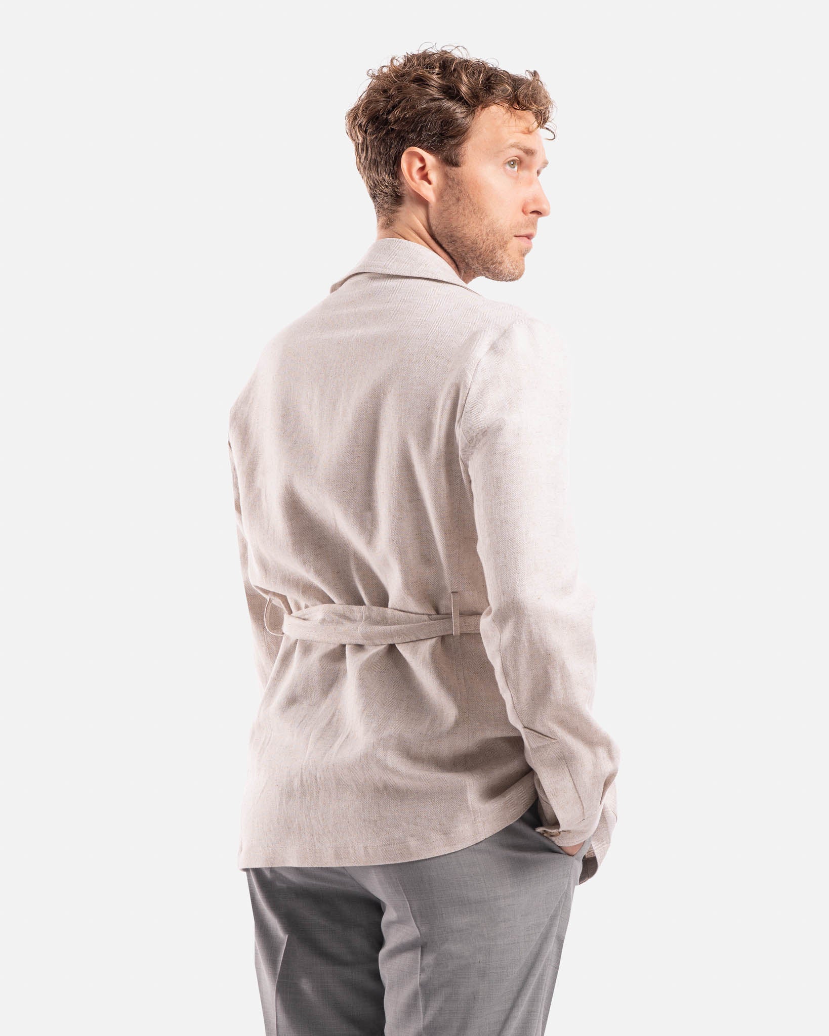 J.W.SAX MILANO Giacca Sahariana in Lino e Cotone